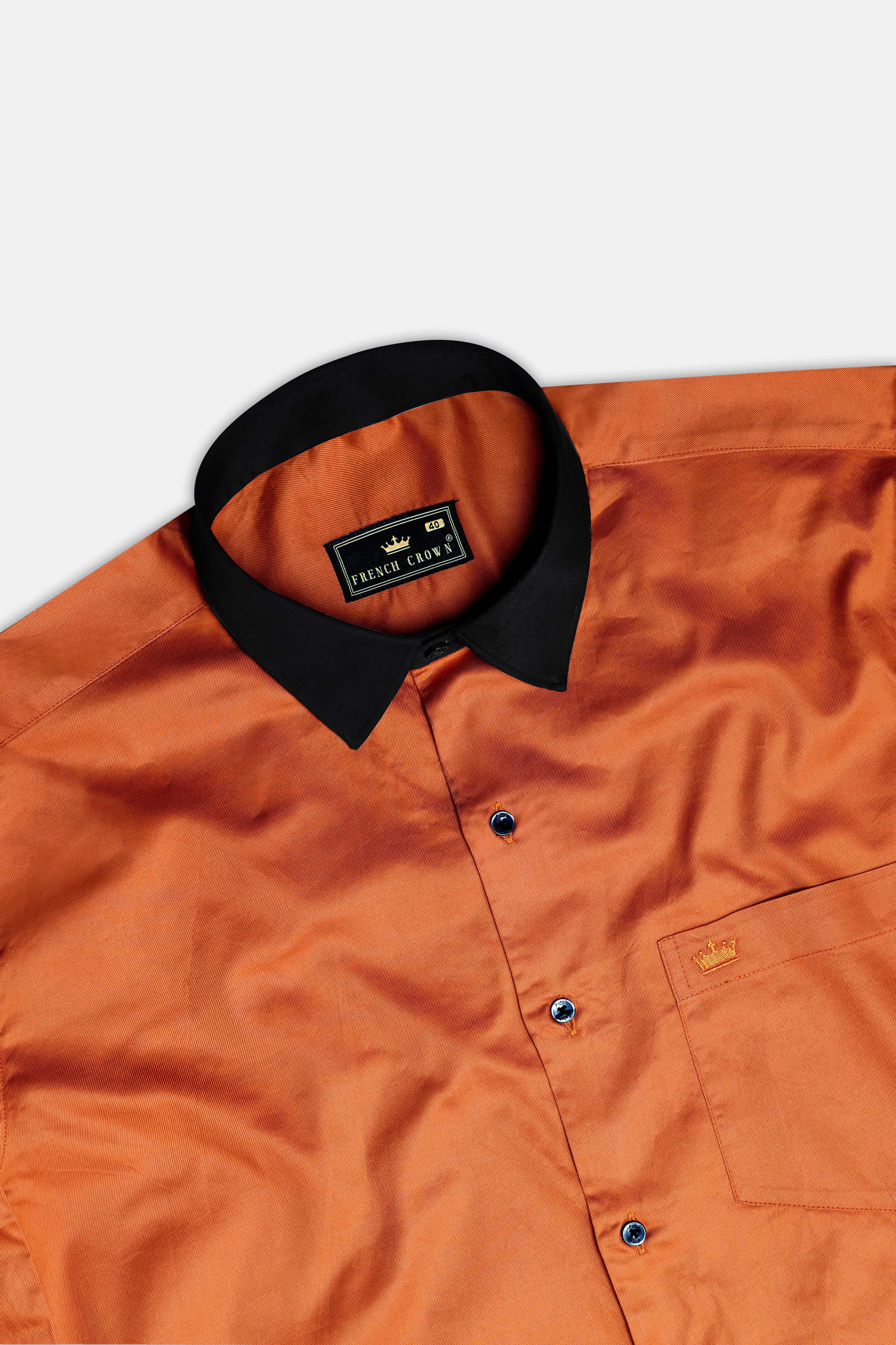 Ochre-Raw Sienna Orange Solid Twill Premium Cotton Semi Formal Shirt