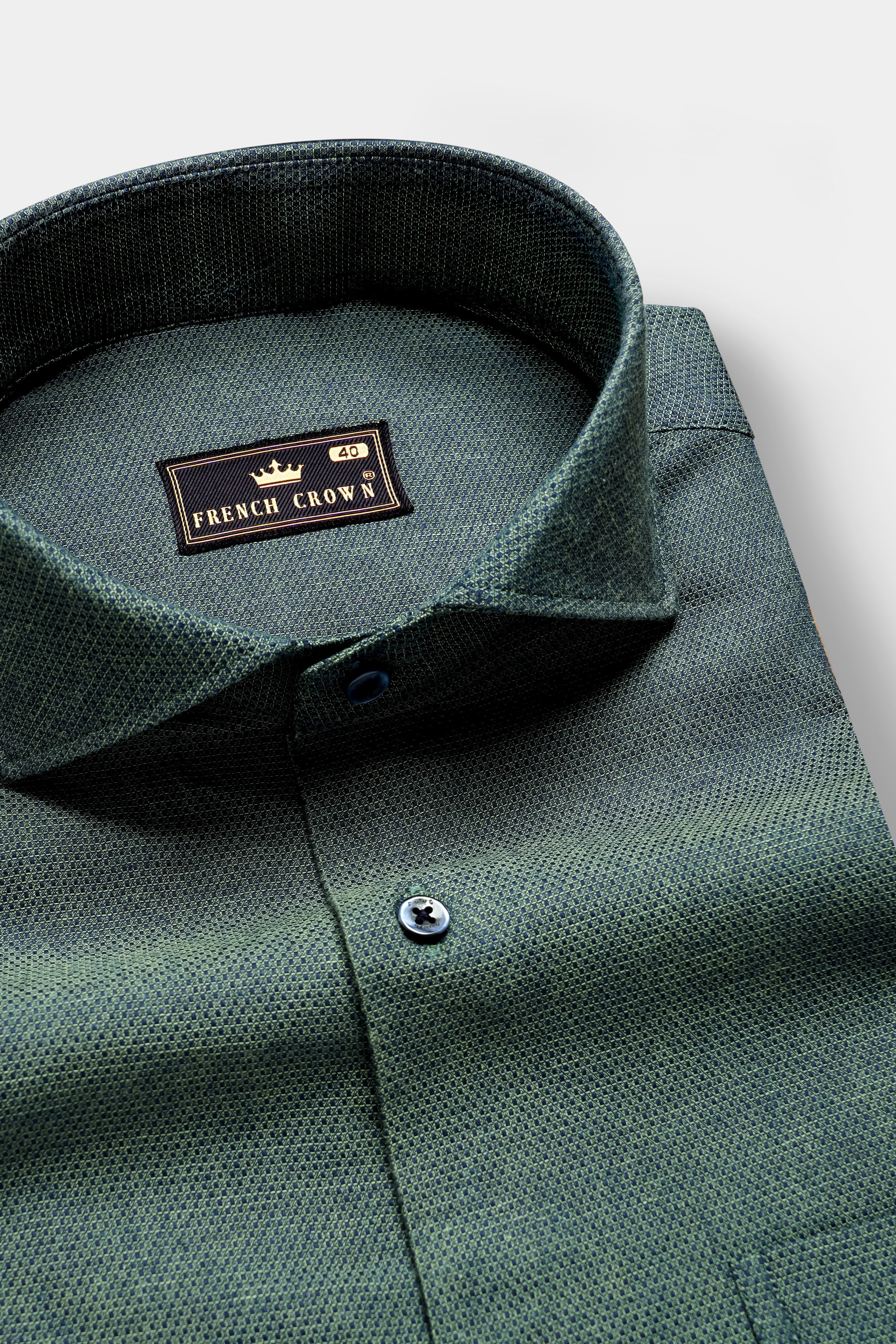 Evergreen Luxe-Timber Green Dobby Textured Premium Giza Cotton Dress Shirt