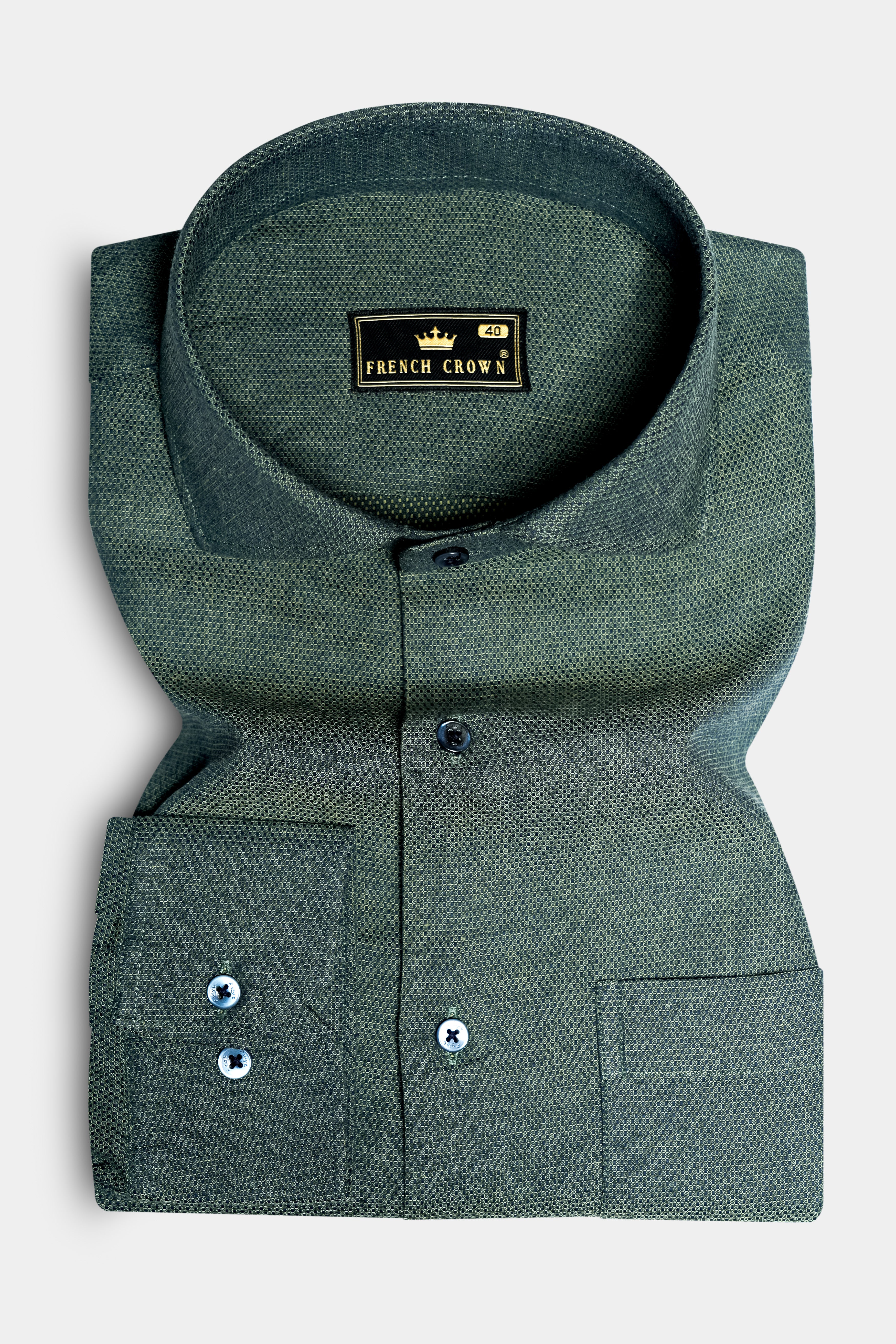 Evergreen Luxe-Timber Green Dobby Textured Premium Giza Cotton Dress Shirt