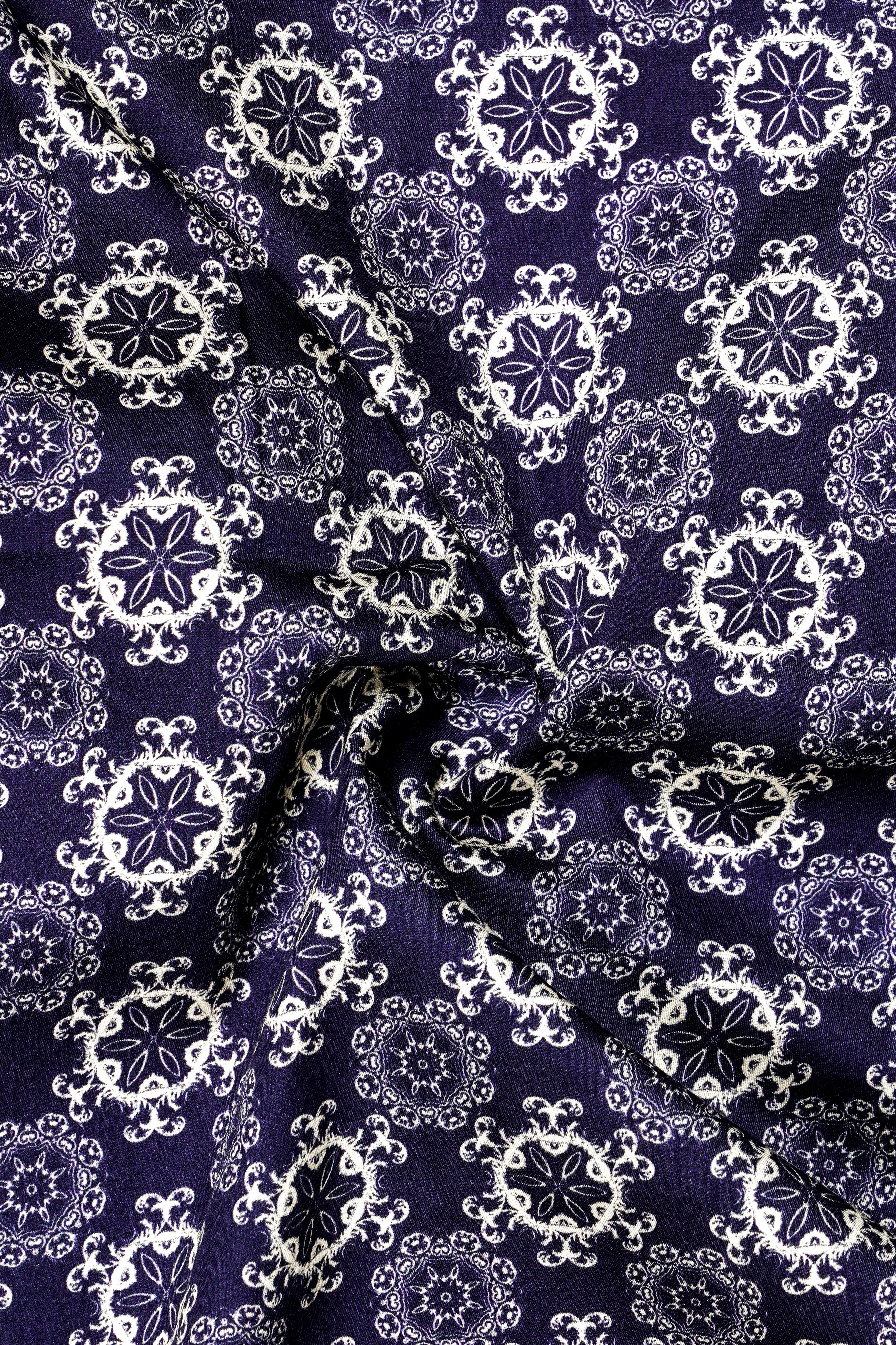 Portuguese Tile-Martinique Purple Azulejo Printed Subtle Sheen Super Soft Premium Cotton Casual Shirt