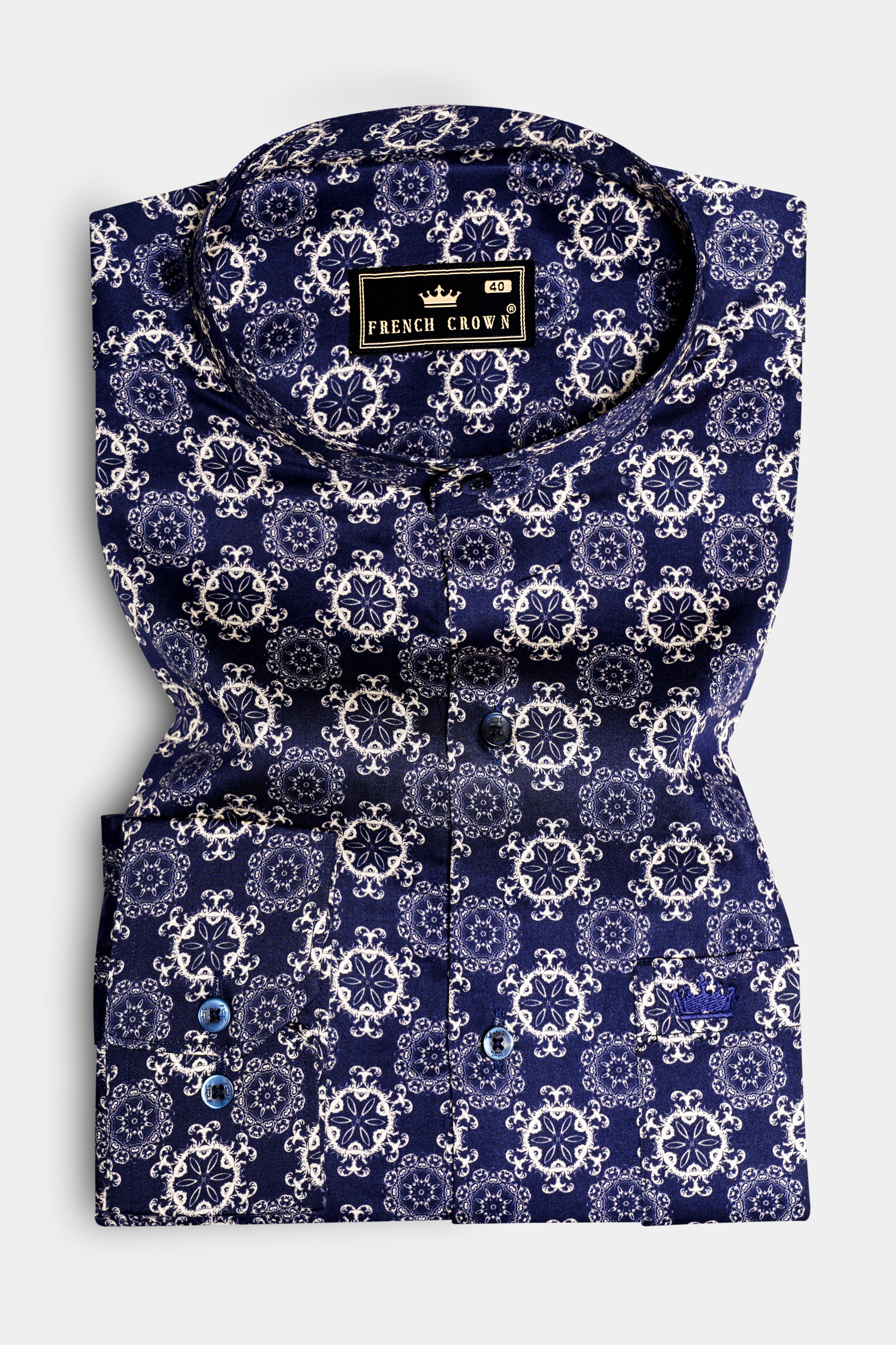 Portuguese Tile-Martinique Purple Azulejo Printed Subtle Sheen Super Soft Premium Cotton Casual Shirt