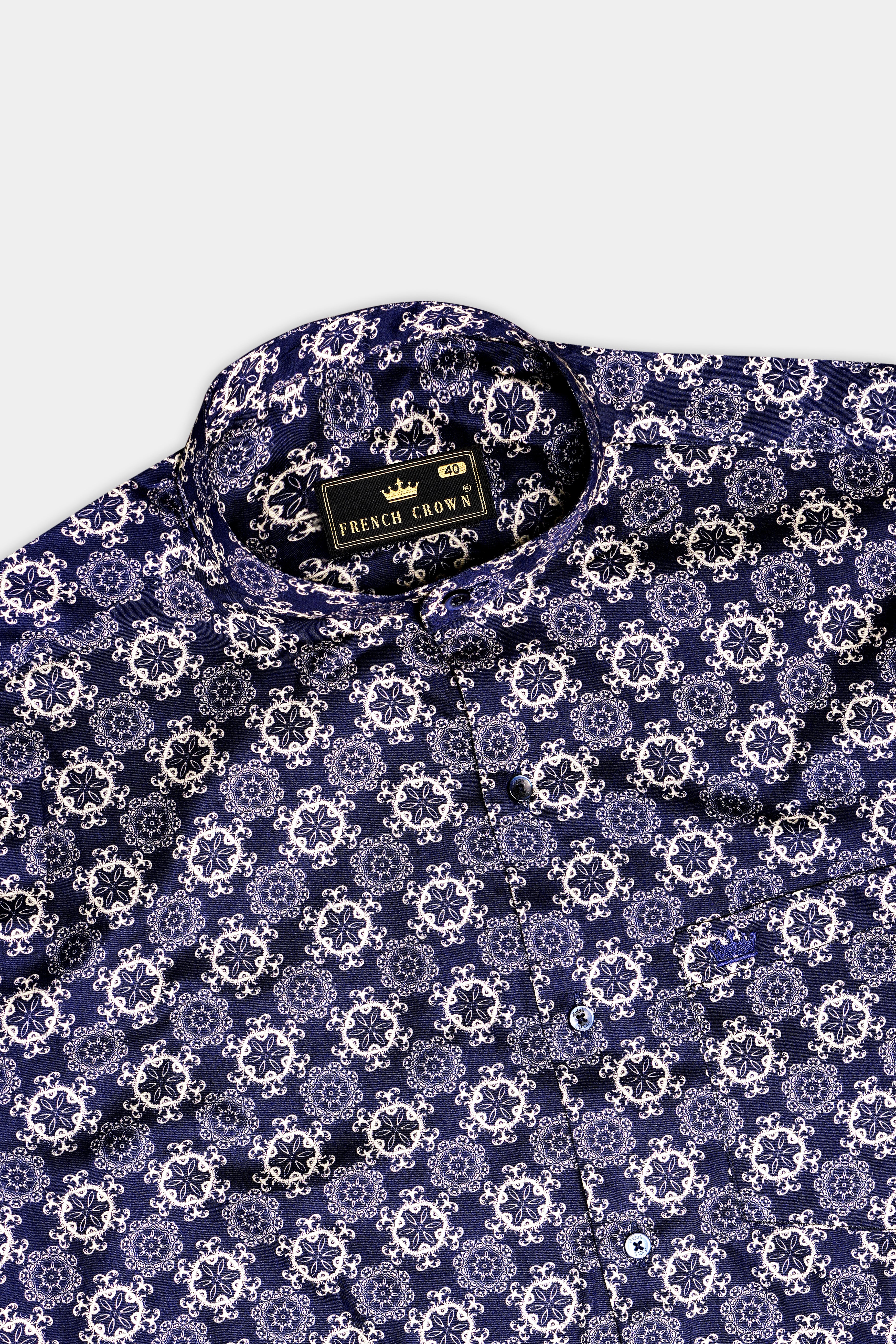 Portuguese Tile-Martinique Purple Azulejo Printed Subtle Sheen Super Soft Premium Cotton Casual Shirt