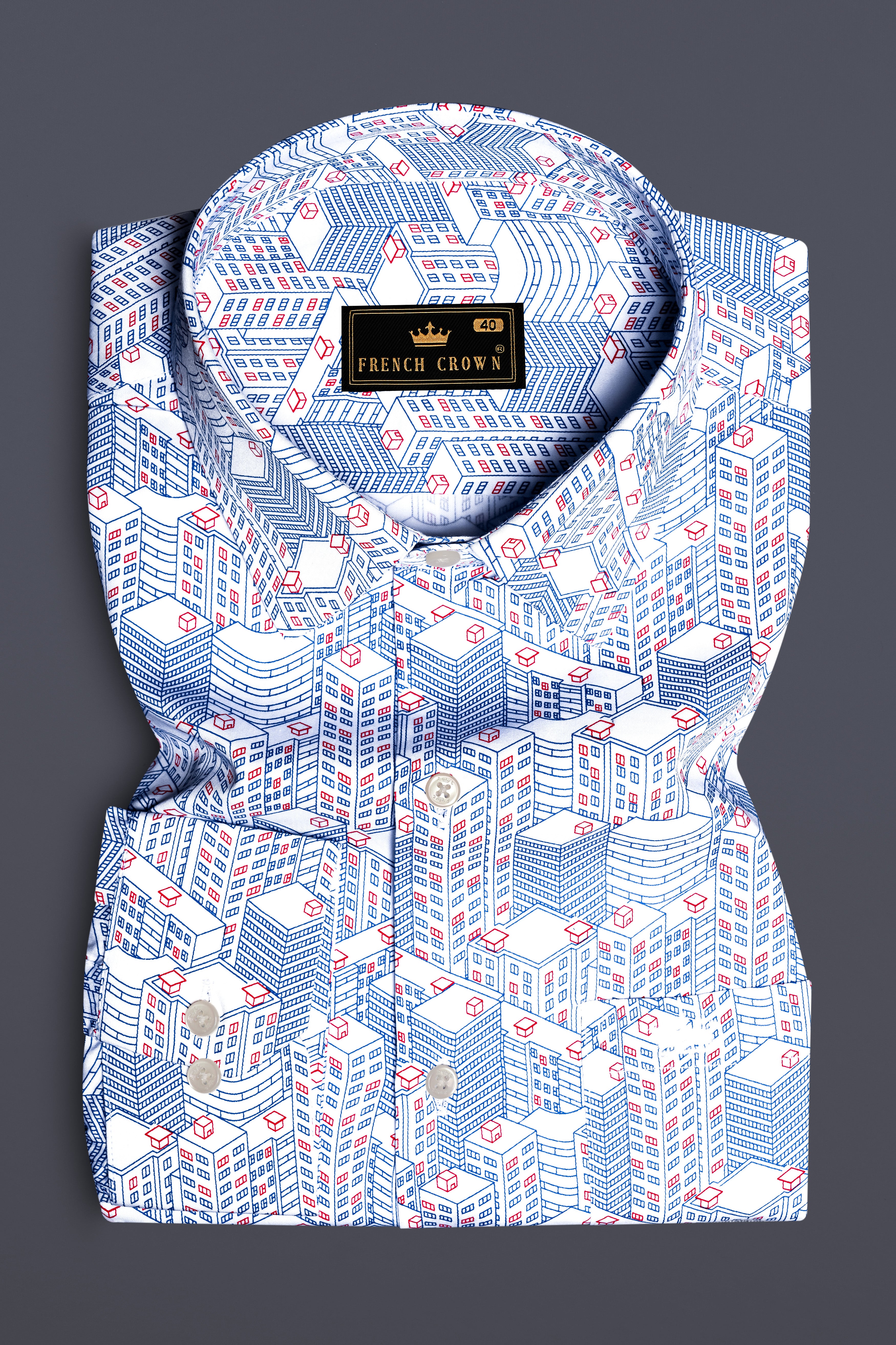 Breezy Blue-Stratos And Bright White Printed Subtle Sheen Super Soft Premium Cotton Semi Formal Shirt