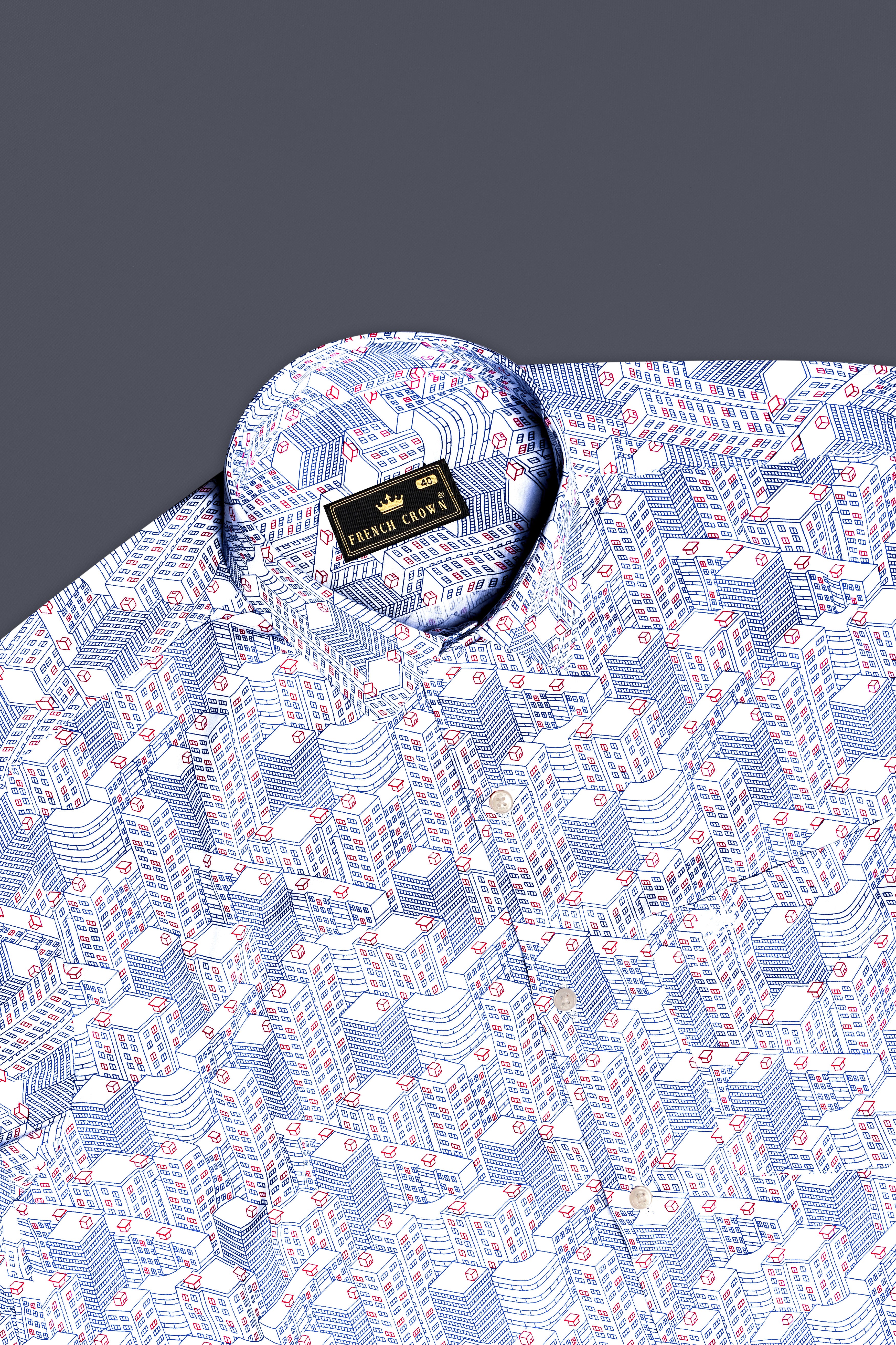 Breezy Blue-Stratos And Bright White Printed Subtle Sheen Super Soft Premium Cotton Semi Formal Shirt