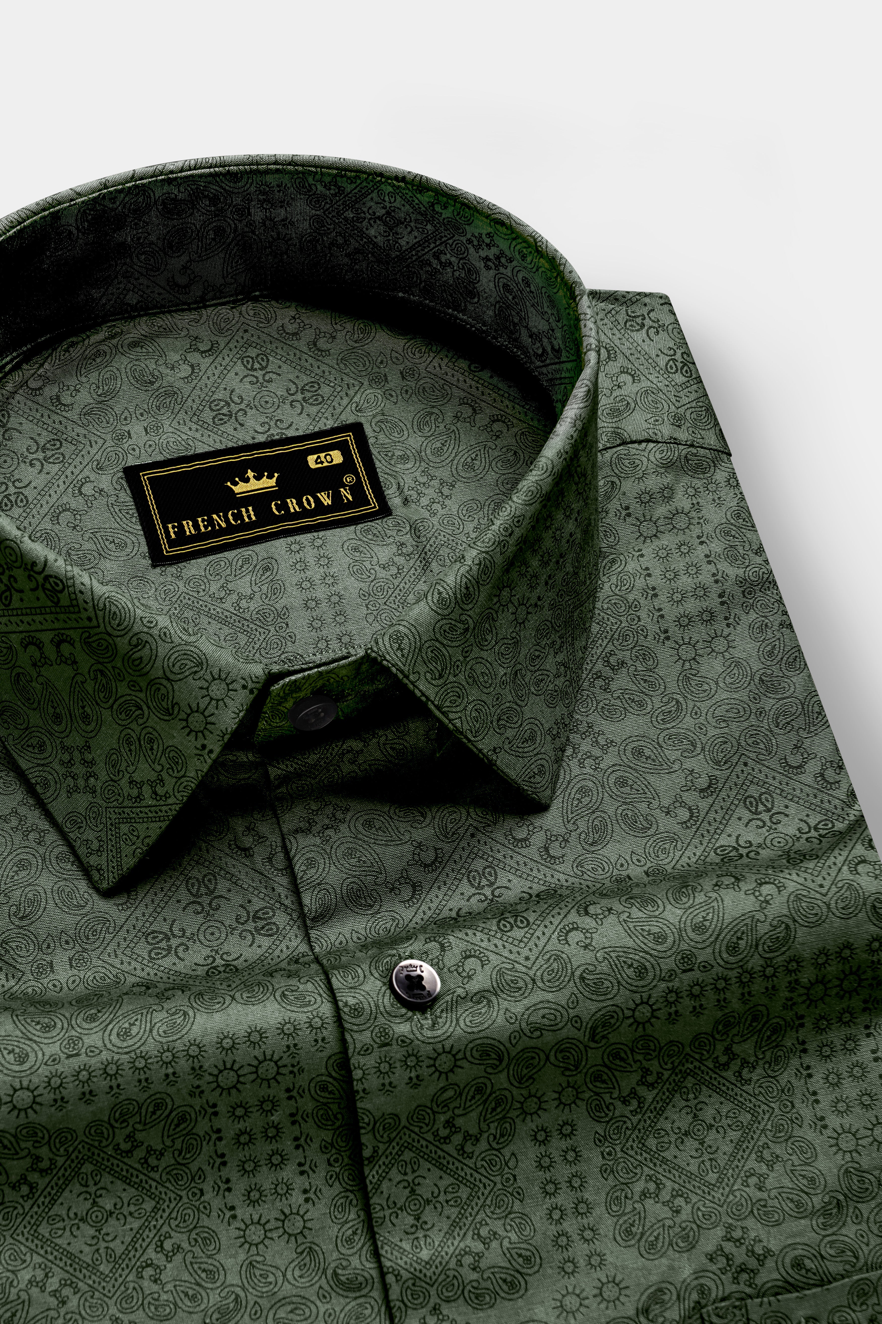 Mystique-Rifle Green Paisleys Printed Super Soft Premium Cotton Semi Formal Shirt