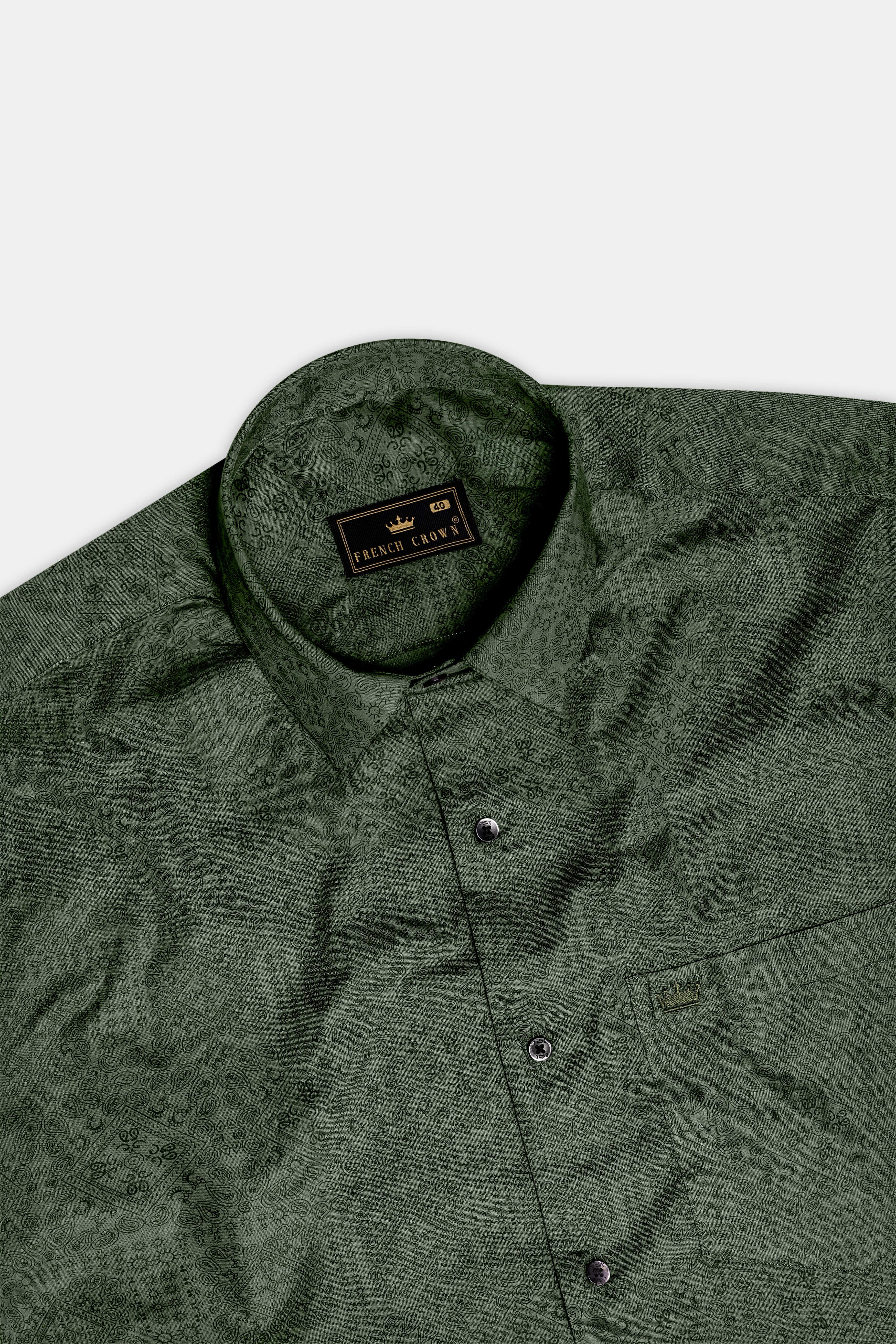 Mystique-Rifle Green Paisleys Printed Super Soft Premium Cotton Semi Formal Shirt