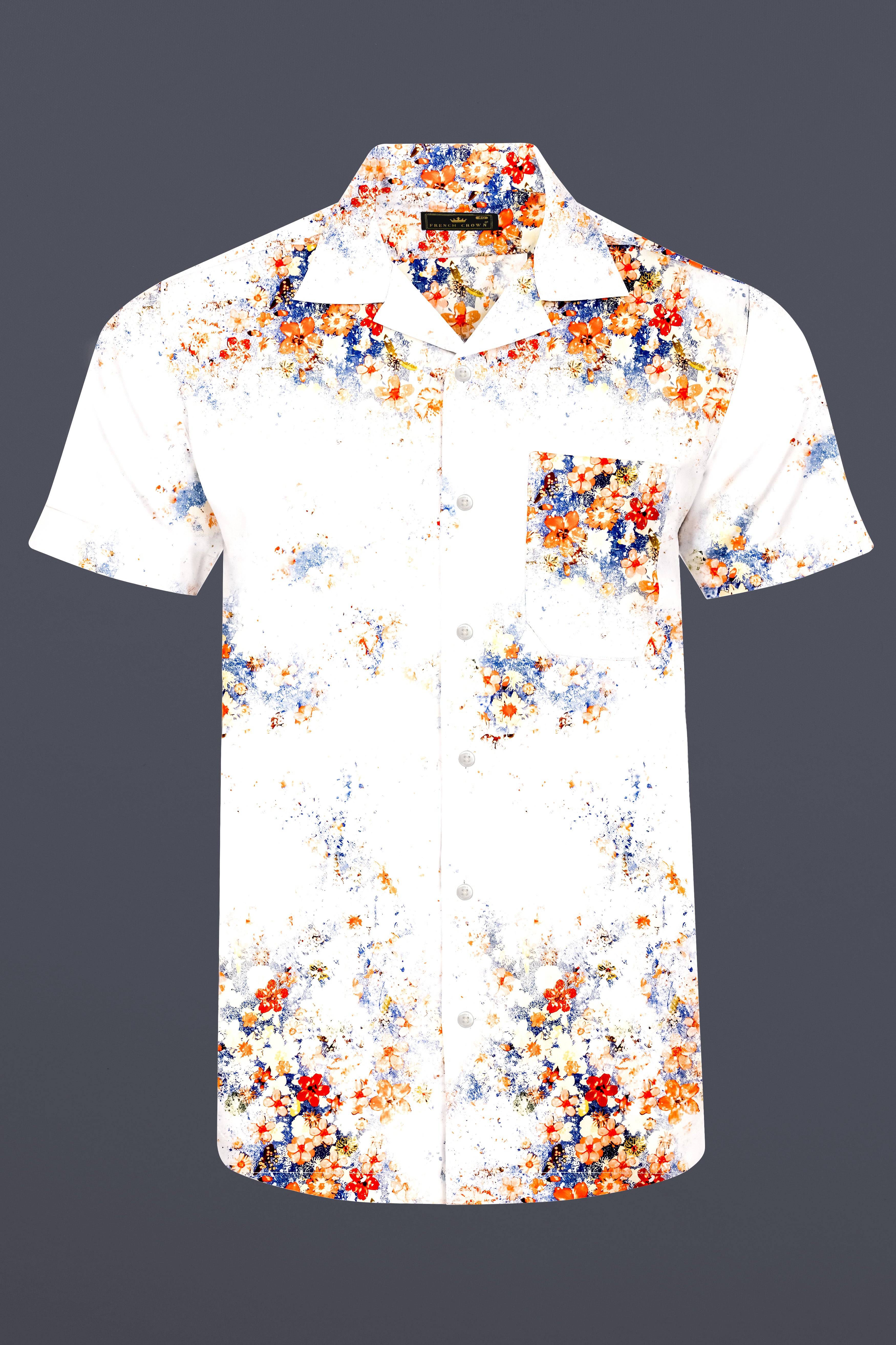 Tropical Fizz-Bright White And Faded Orange Printed Subtle Sheen Super Soft Premium Cotton Casual Shirt