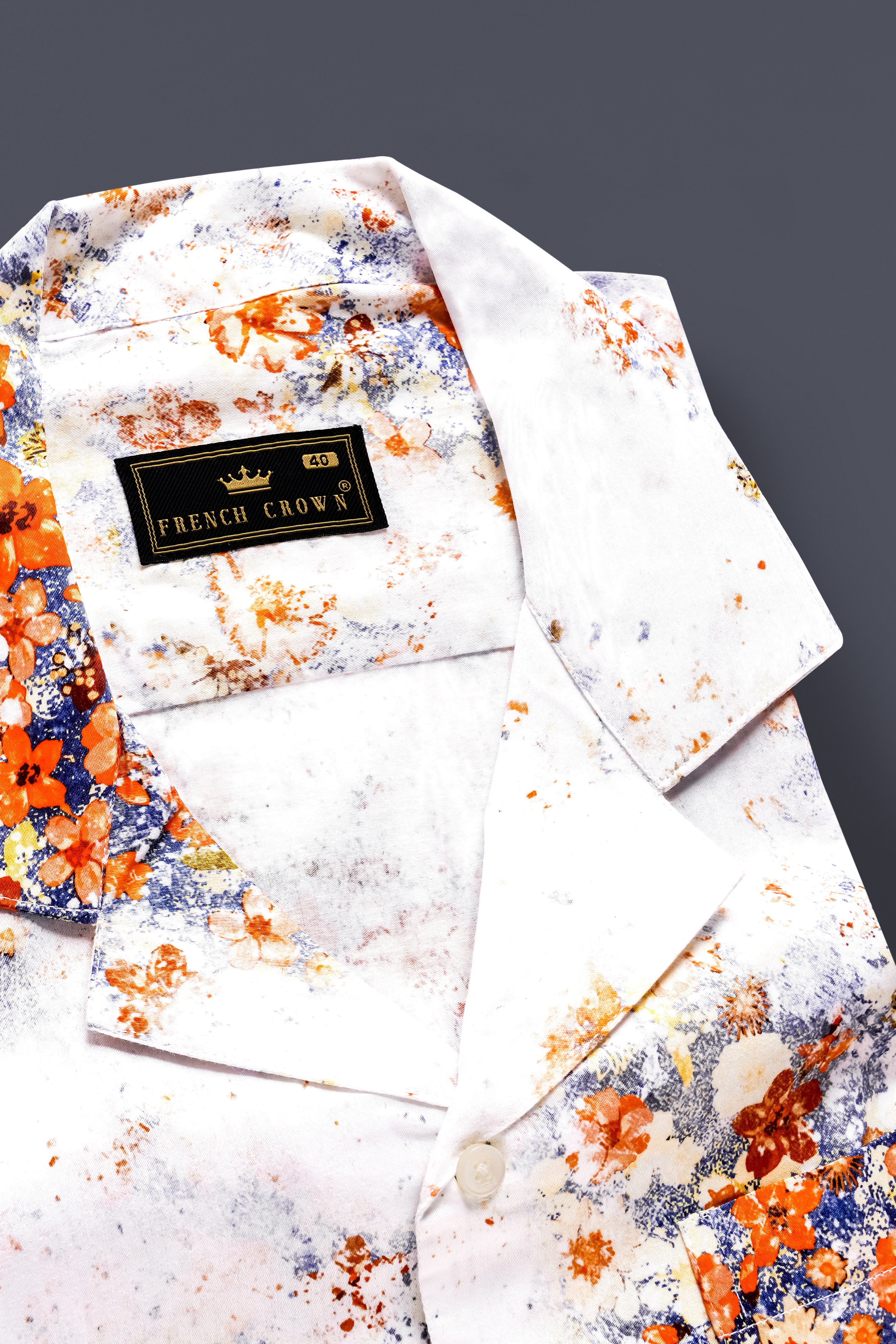 Tropical Fizz-Bright White And Faded Orange Printed Subtle Sheen Super Soft Premium Cotton Casual Shirt