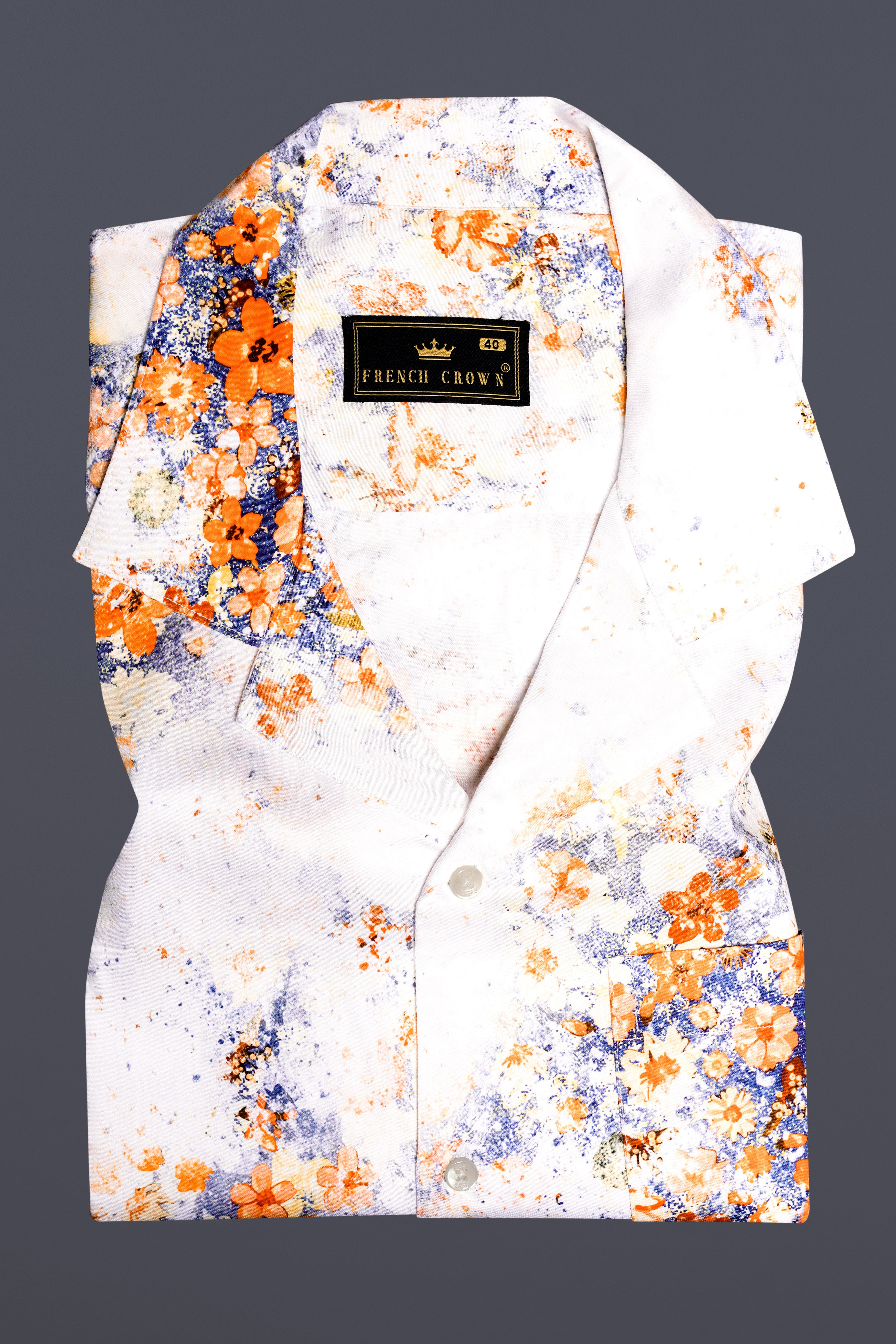 Tropical Fizz-Bright White And Faded Orange Printed Subtle Sheen Super Soft Premium Cotton Casual Shirt