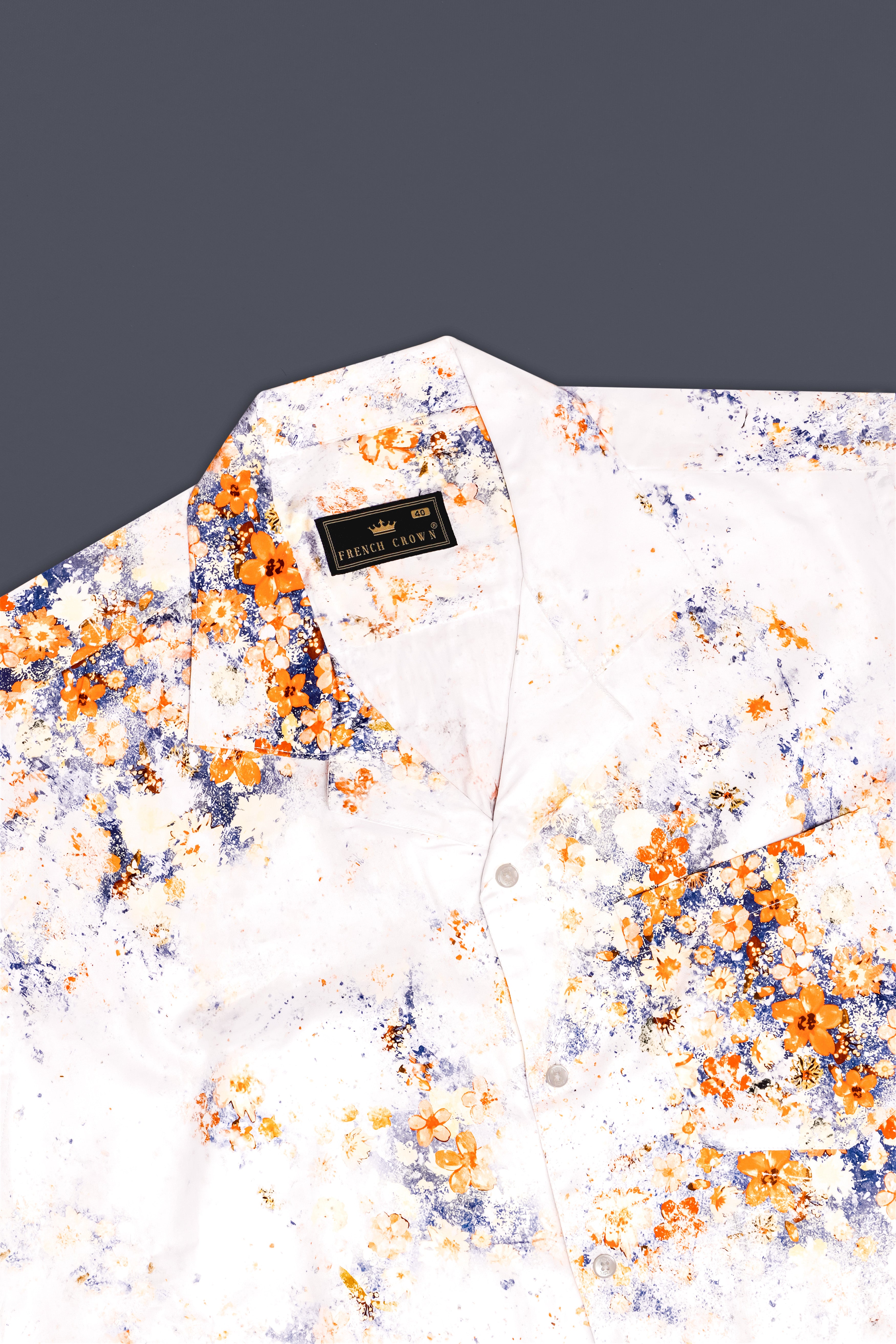 Tropical Fizz-Bright White And Faded Orange Printed Subtle Sheen Super Soft Premium Cotton Casual Shirt