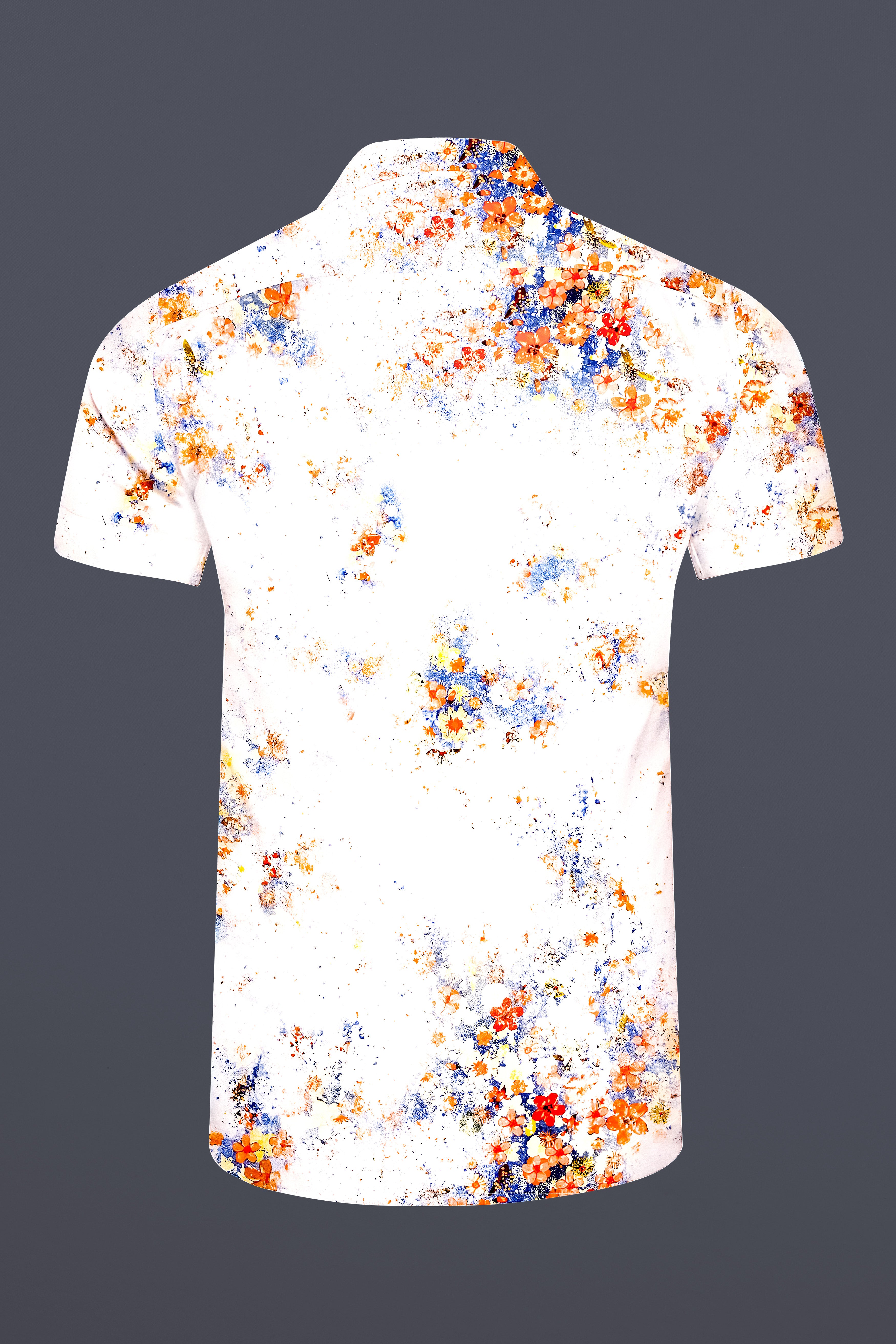 Tropical Fizz-Bright White And Faded Orange Printed Subtle Sheen Super Soft Premium Cotton Casual Shirt