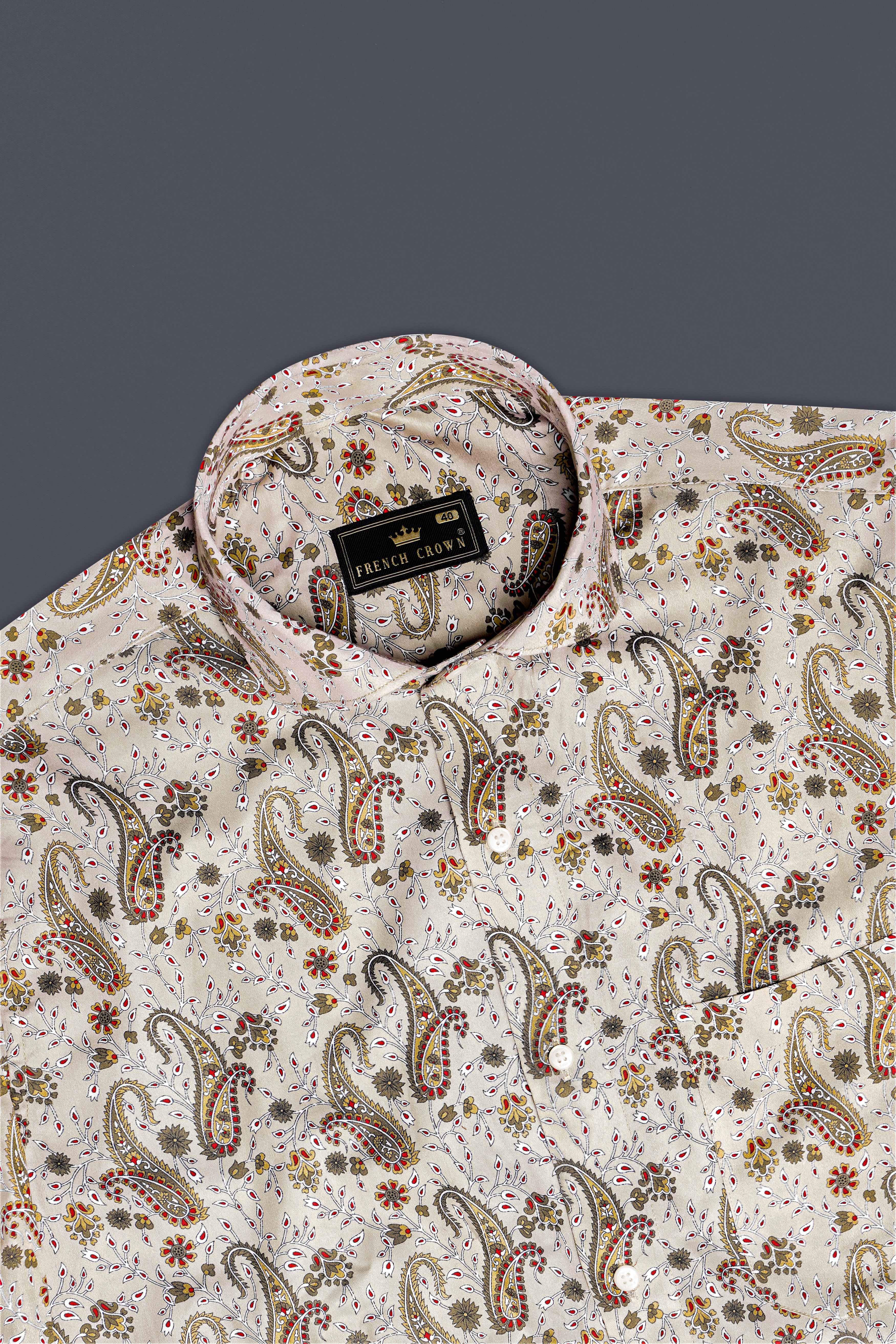 Silkora-Swirl Cream Paisleys Printed Subtle Sheen Super Soft Premium Cotton Casual Shirt