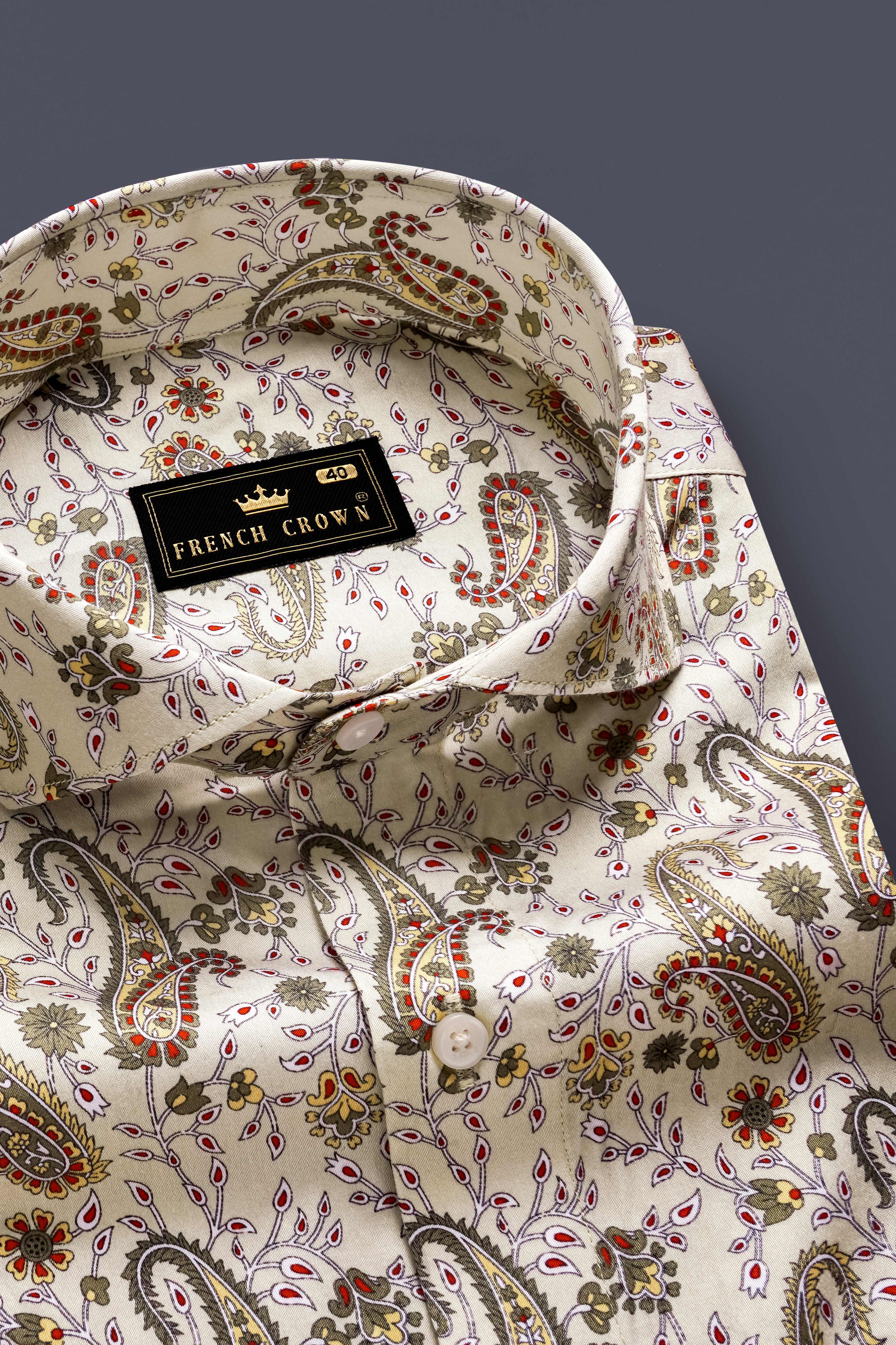 Silkora-Swirl Cream Paisleys Printed Subtle Sheen Super Soft Premium Cotton Casual Shirt