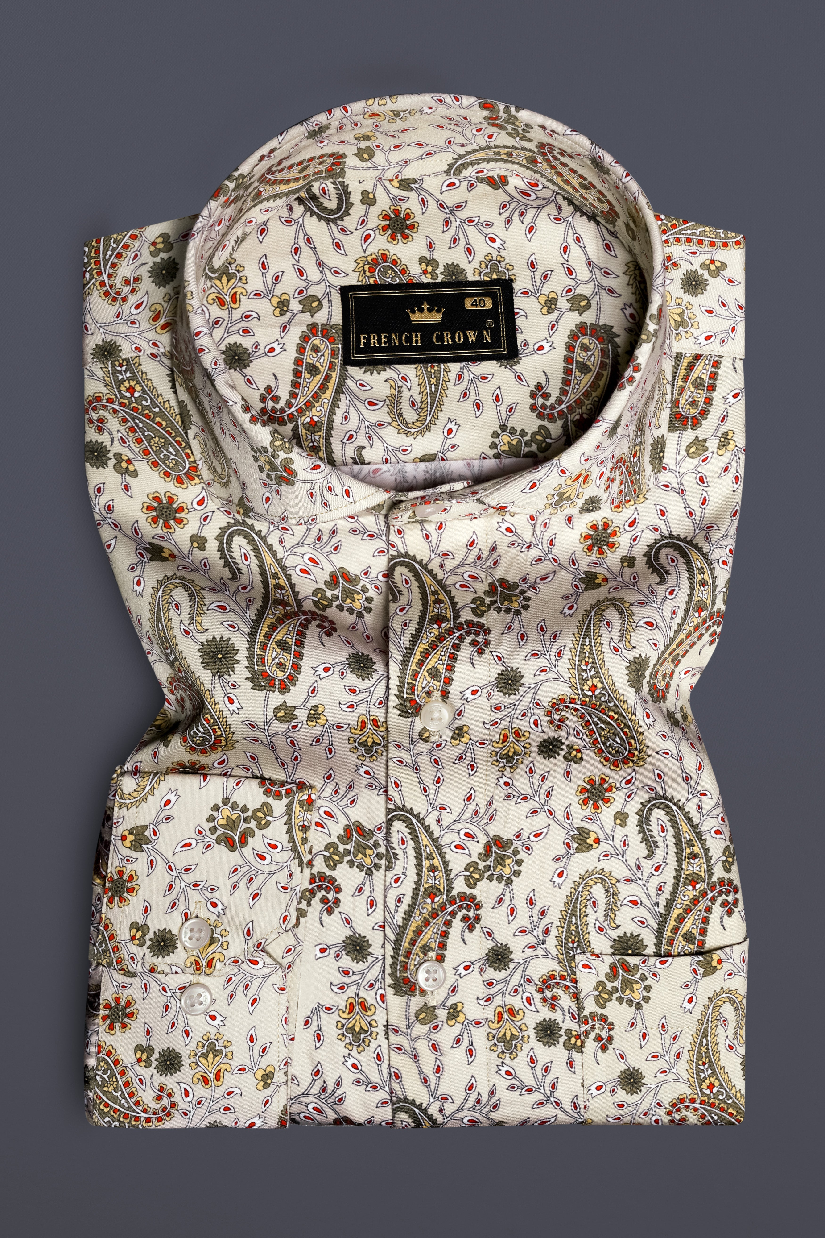 Silkora-Swirl Cream Paisleys Printed Subtle Sheen Super Soft Premium Cotton Casual Shirt