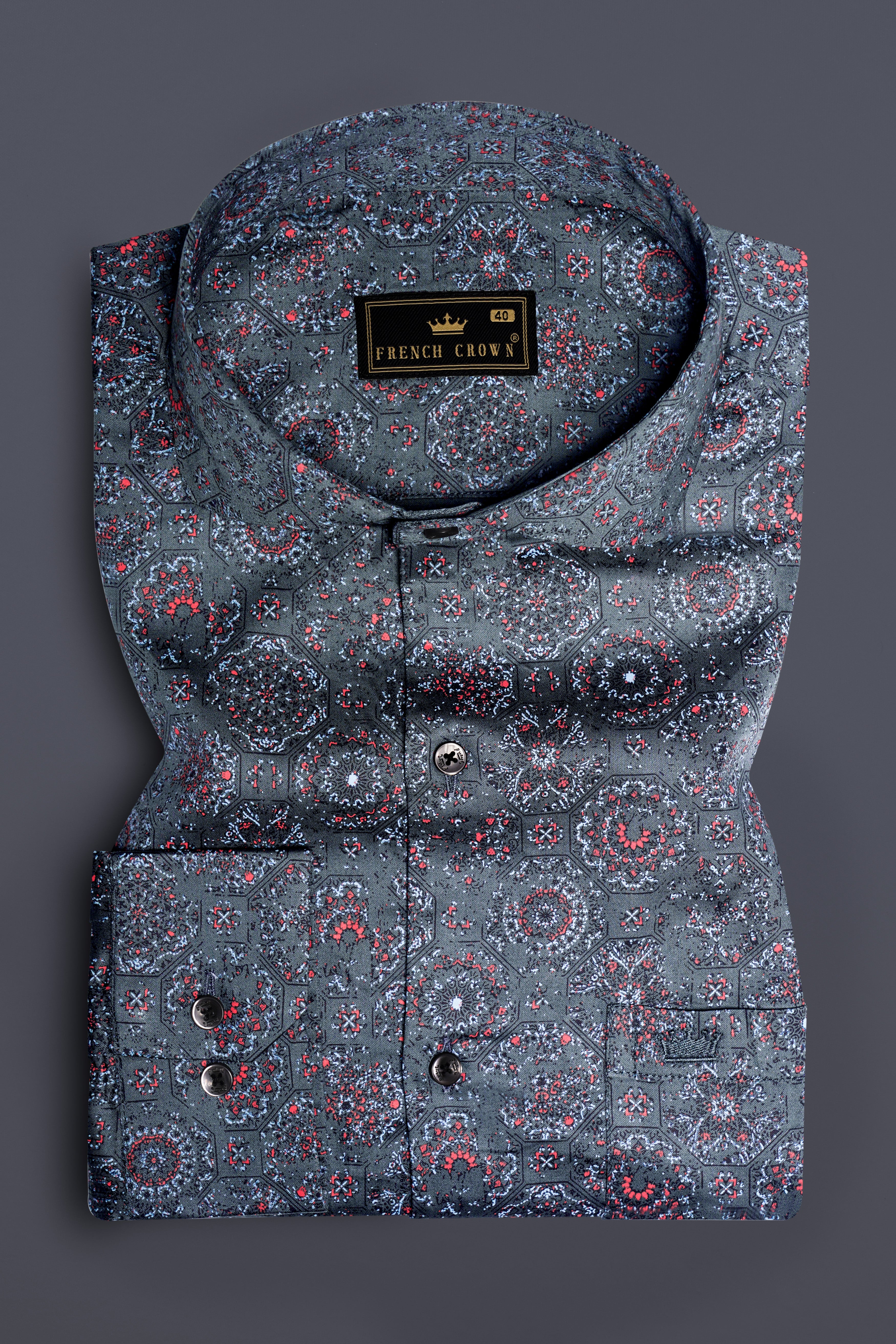 Troutazul-Gray Azulejo Printed Subtle Sheen Super Soft Premium Cotton Semi Formal Shirt