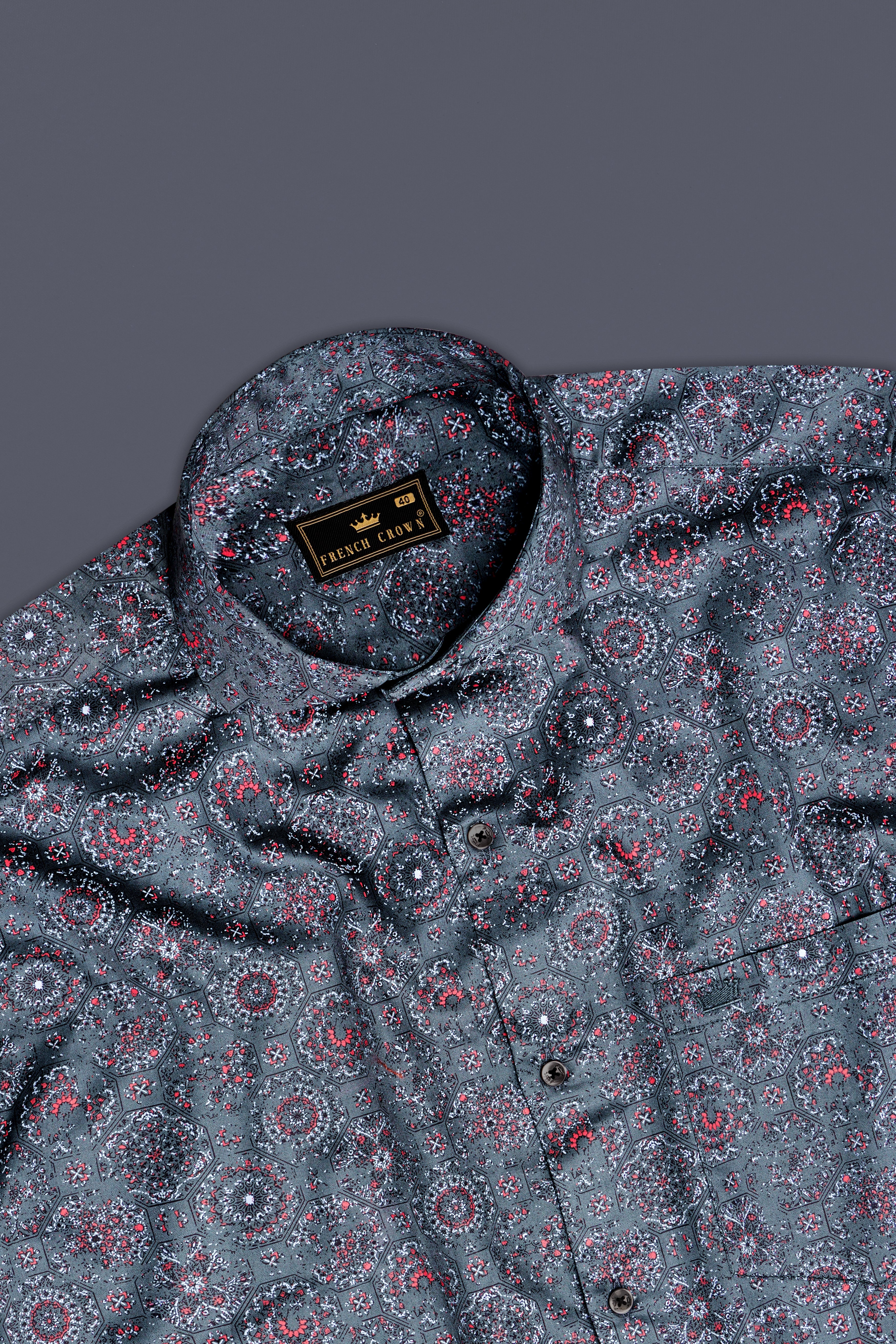 Troutazul-Gray Azulejo Printed Subtle Sheen Super Soft Premium Cotton Semi Formal Shirt