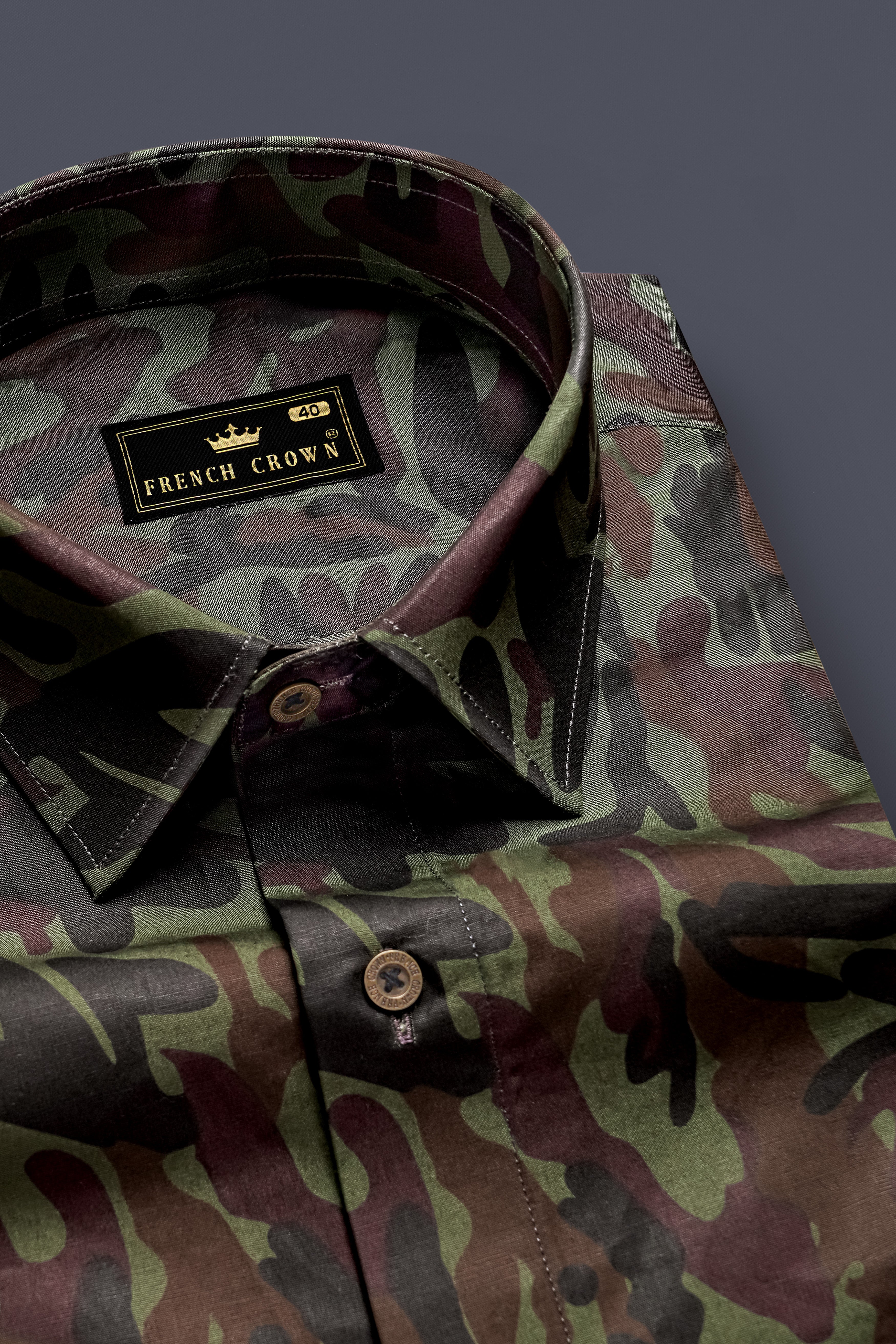 Camouflage-Finch Green And Taupe Brown Military Printed Oxford Premium Cotton Casual Designer Shirt