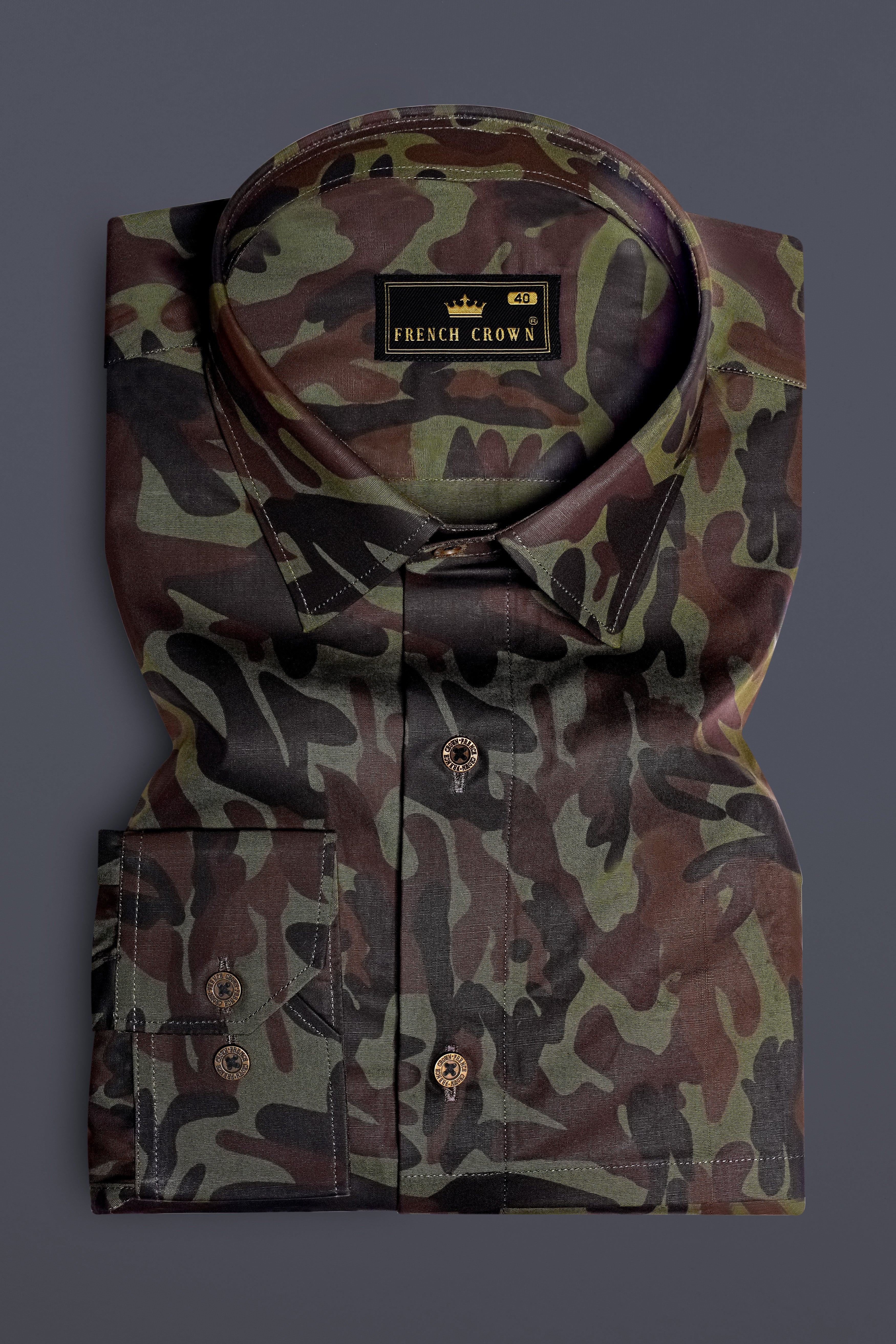 Camouflage-Finch Green And Taupe Brown Military Printed Oxford Premium Cotton Casual Designer Shirt