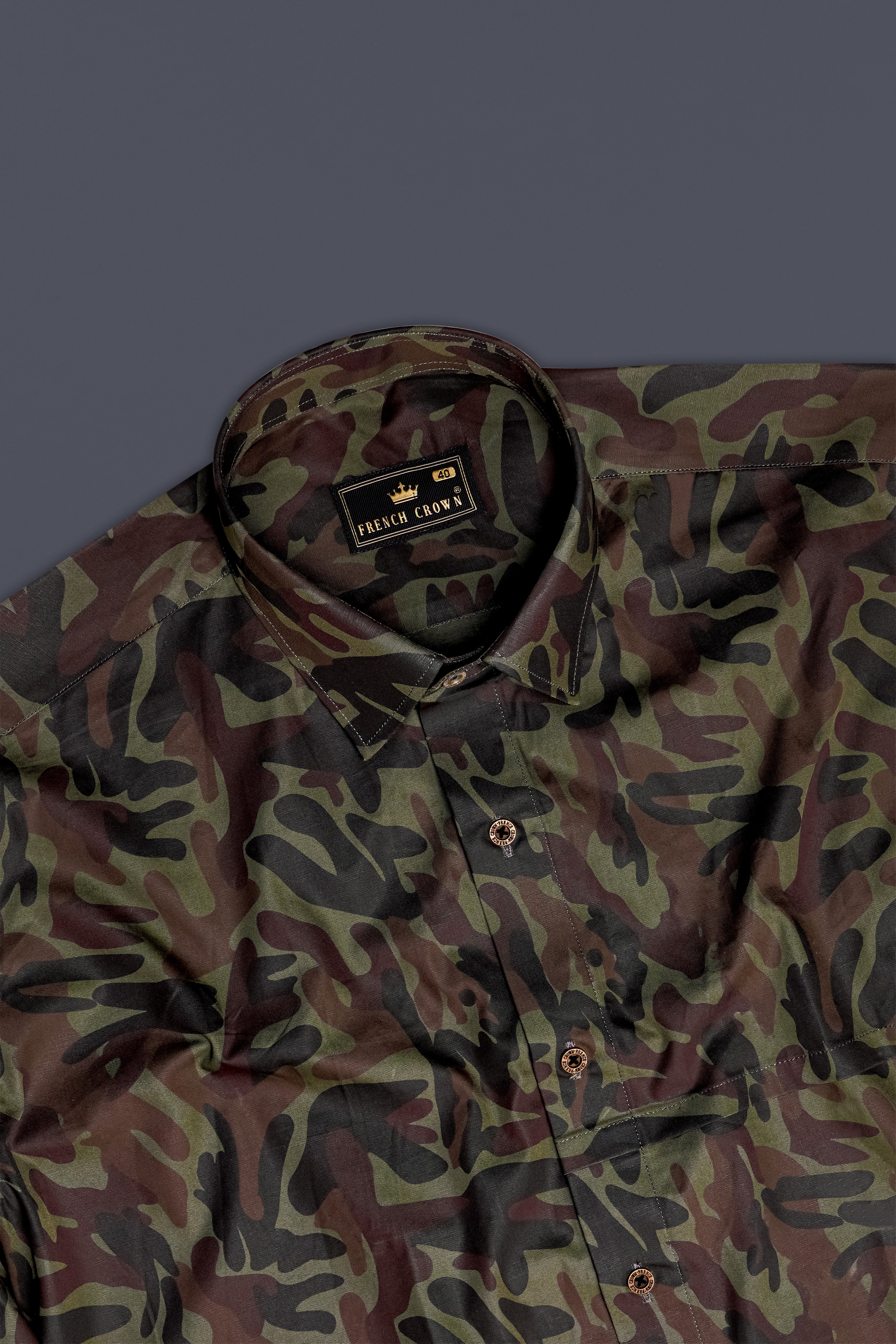 Camouflage-Finch Green And Taupe Brown Military Printed Oxford Premium Cotton Casual Designer Shirt