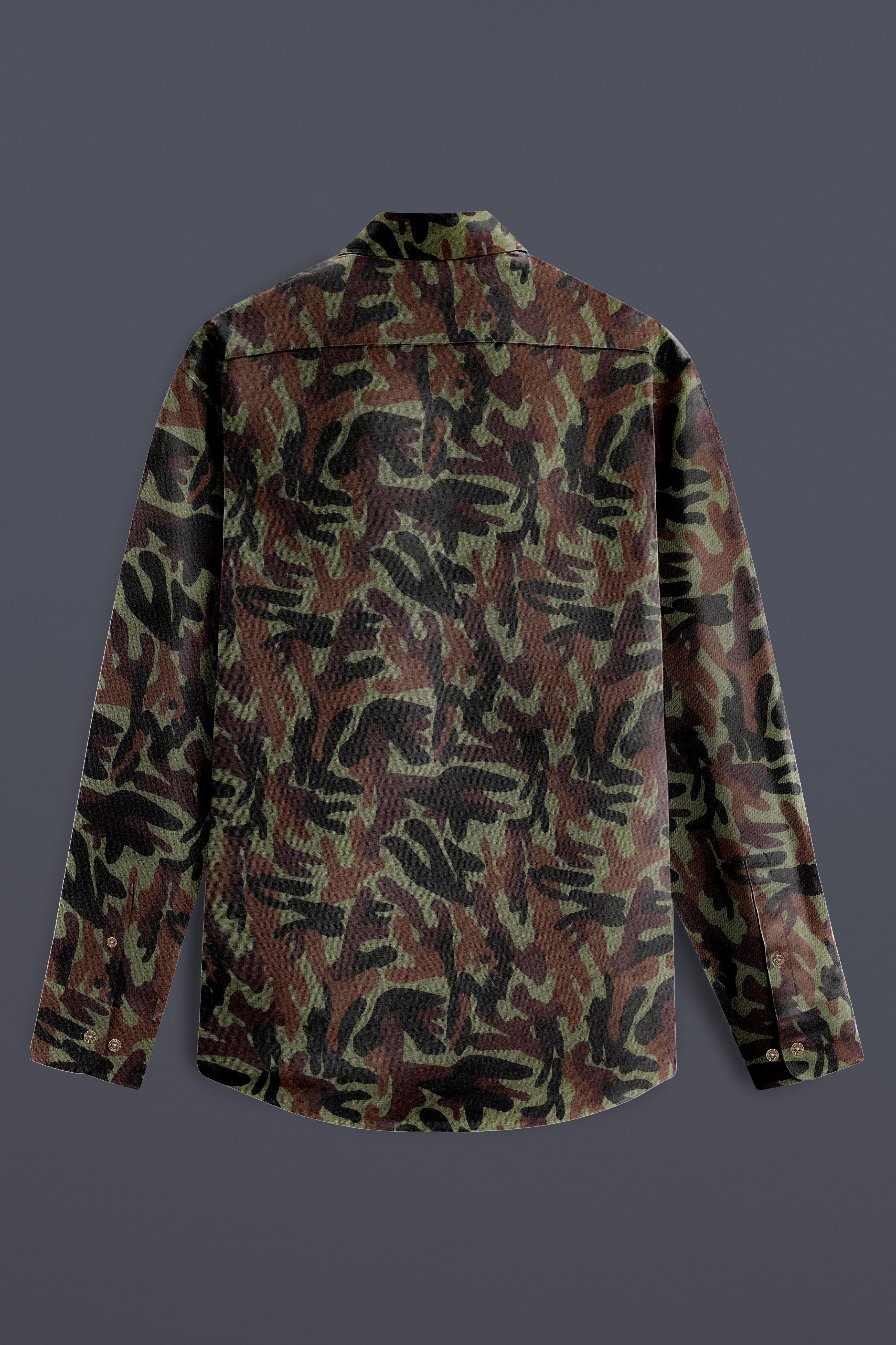 Camouflage-Finch Green And Taupe Brown Military Printed Oxford Premium Cotton Casual Designer Shirt