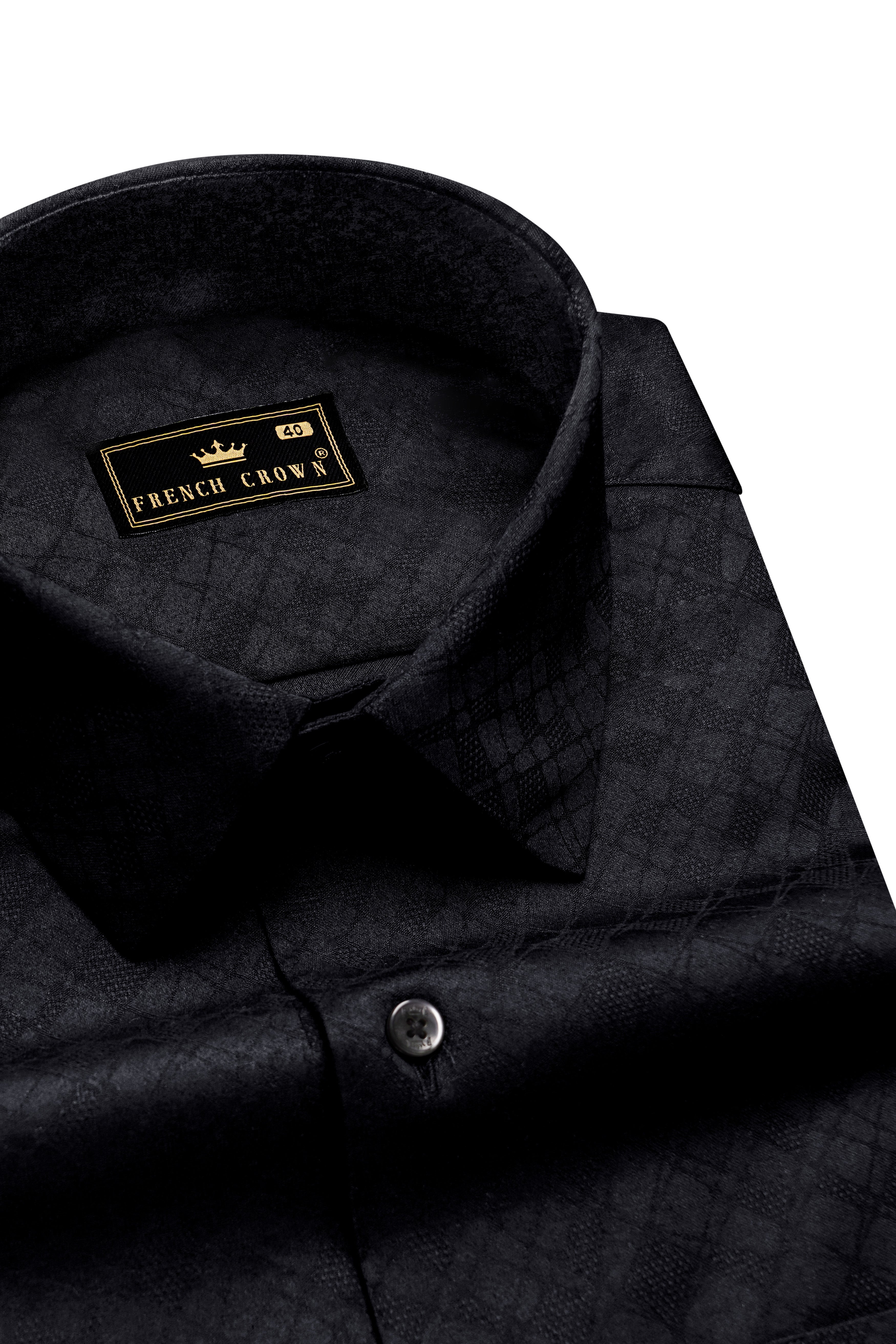 Noir-Jade Black Jacquard Textured Premium Giza Cotton Dress Shirt