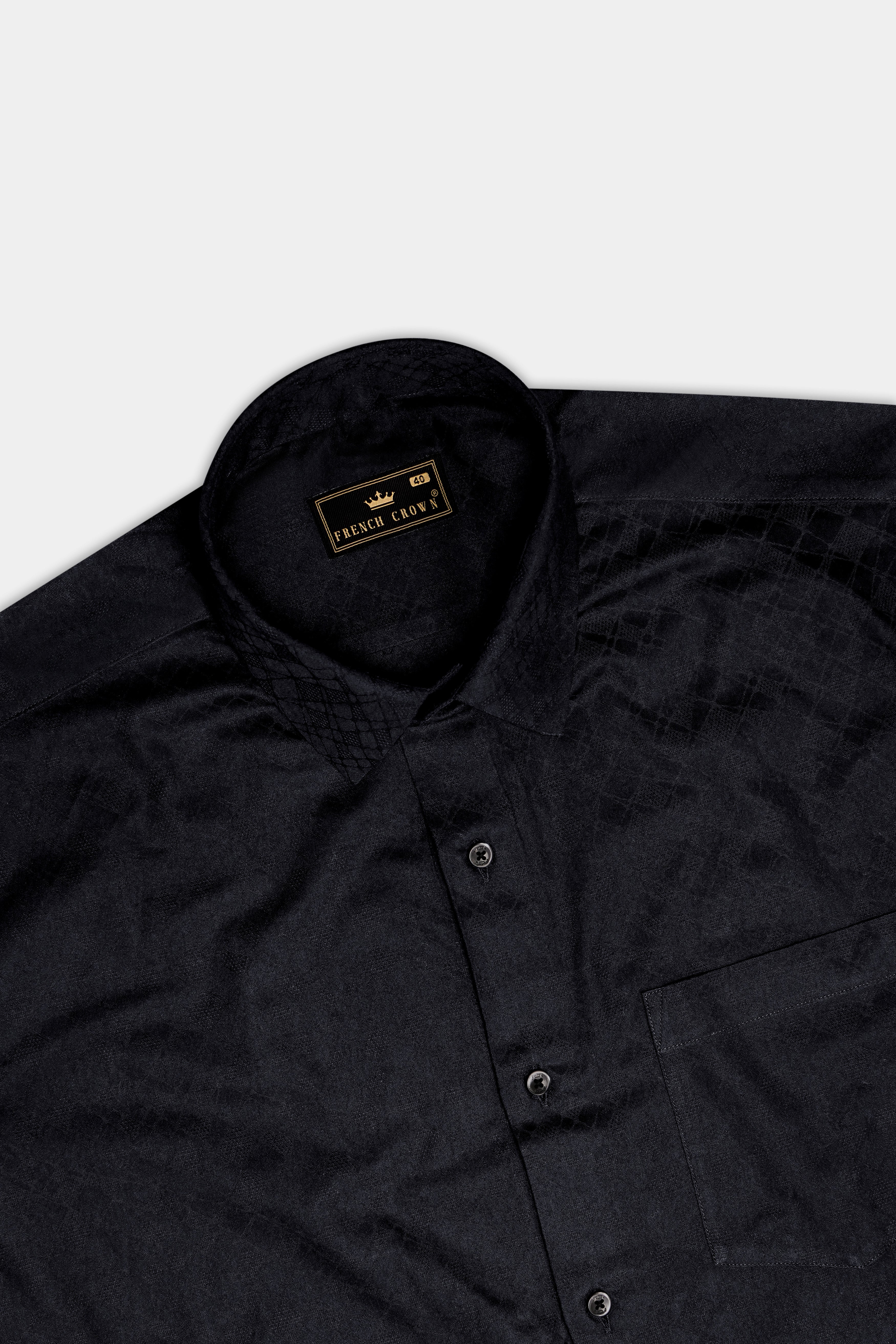 Noir-Jade Black Jacquard Textured Premium Giza Cotton Dress Shirt