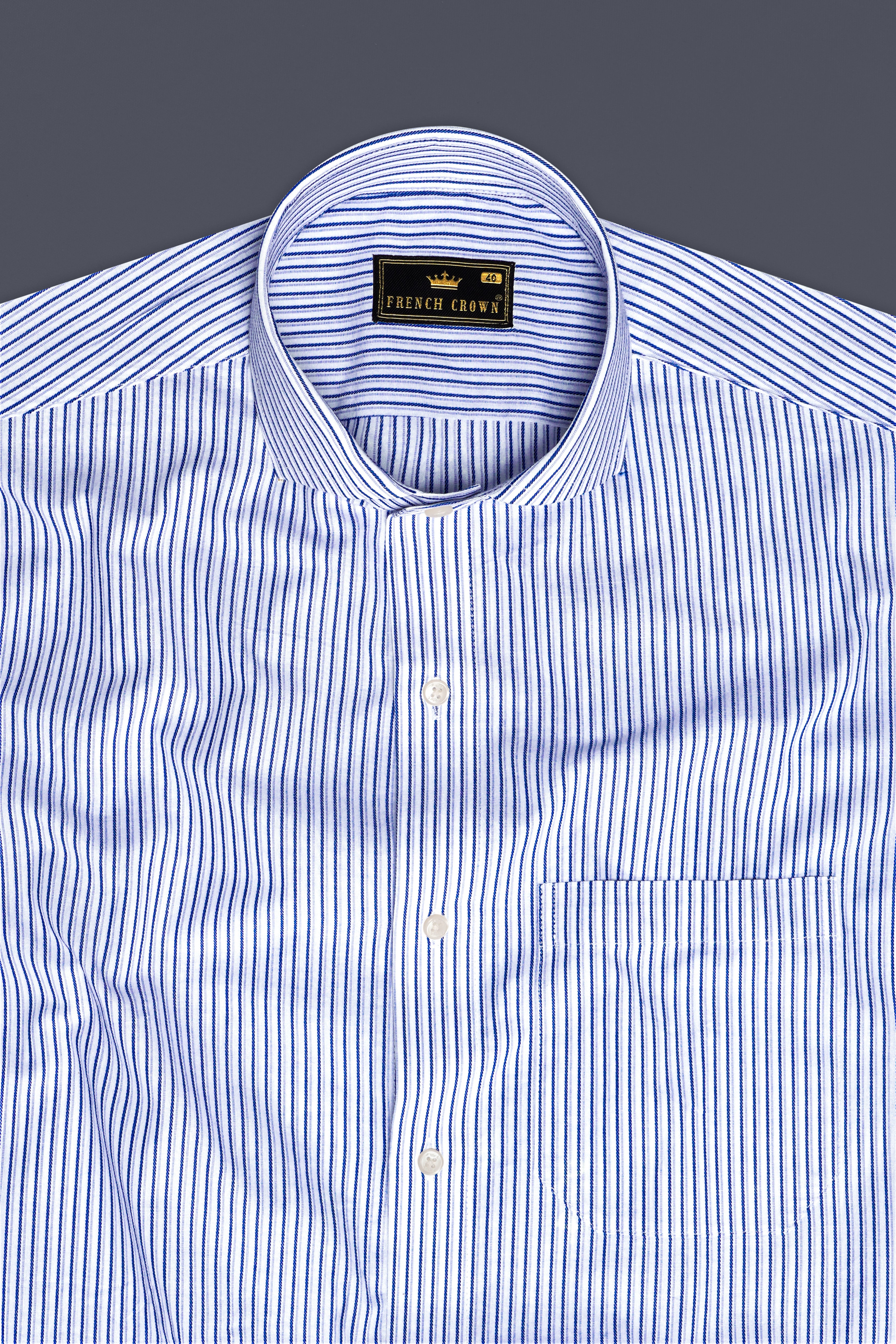 AzureStripe-Tufts Blue And Bright White Striped Dobby Premium Giza Cotton Dress Shirt