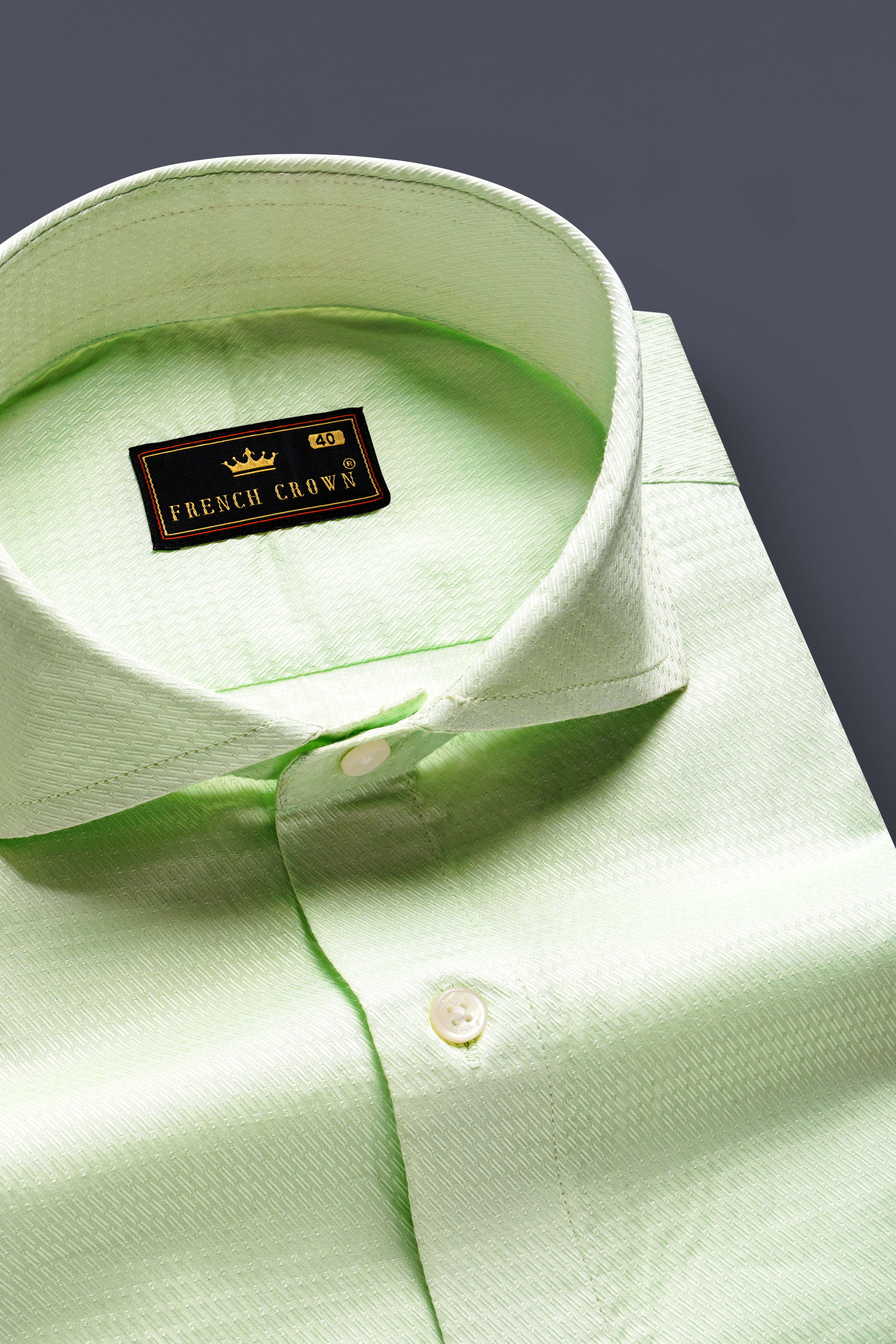 Verdant Weave-Coriander Green Dobby Textured Premium Giza Cotton Dress Shirt