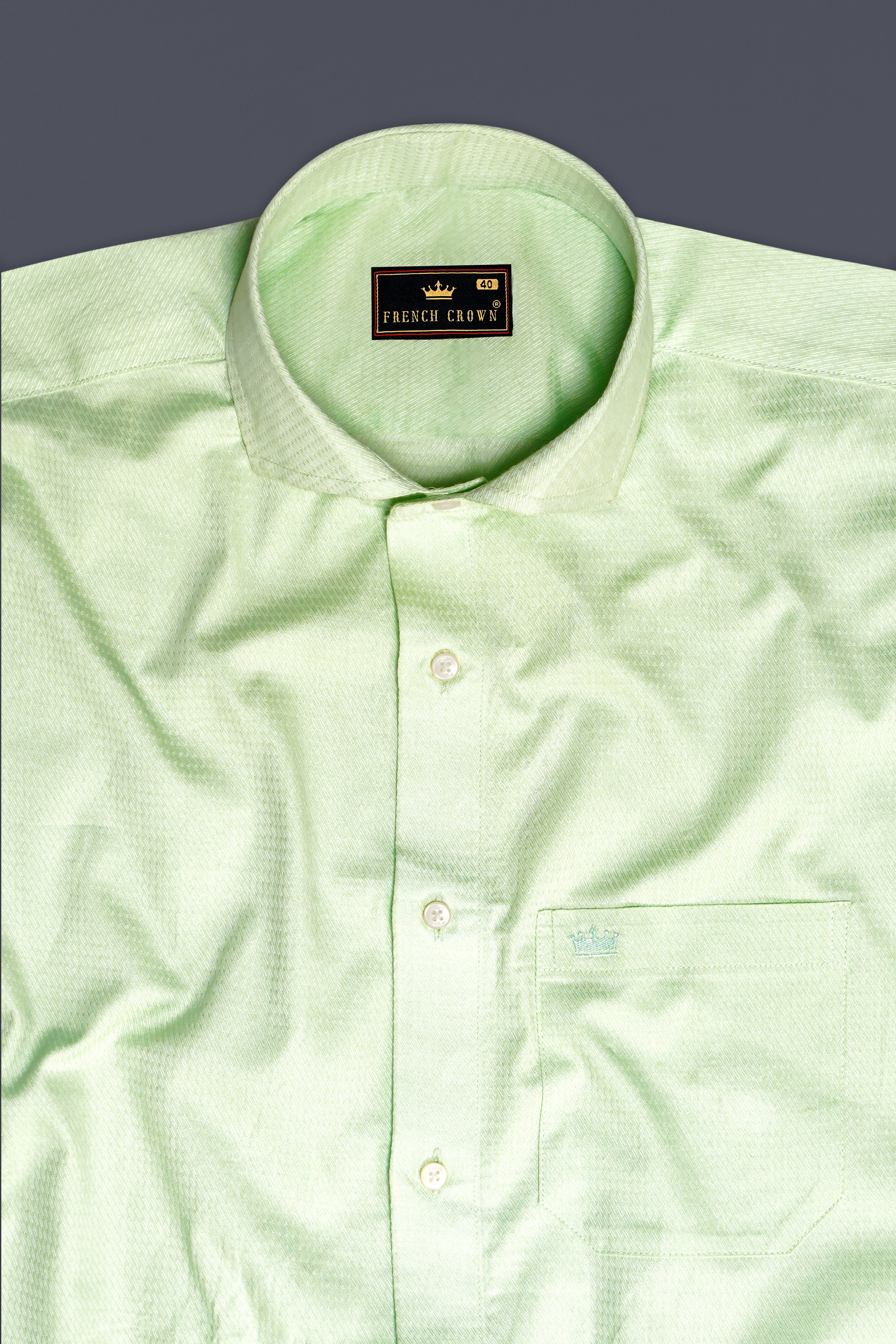 Verdant Weave-Coriander Green Dobby Textured Premium Giza Cotton Dress Shirt