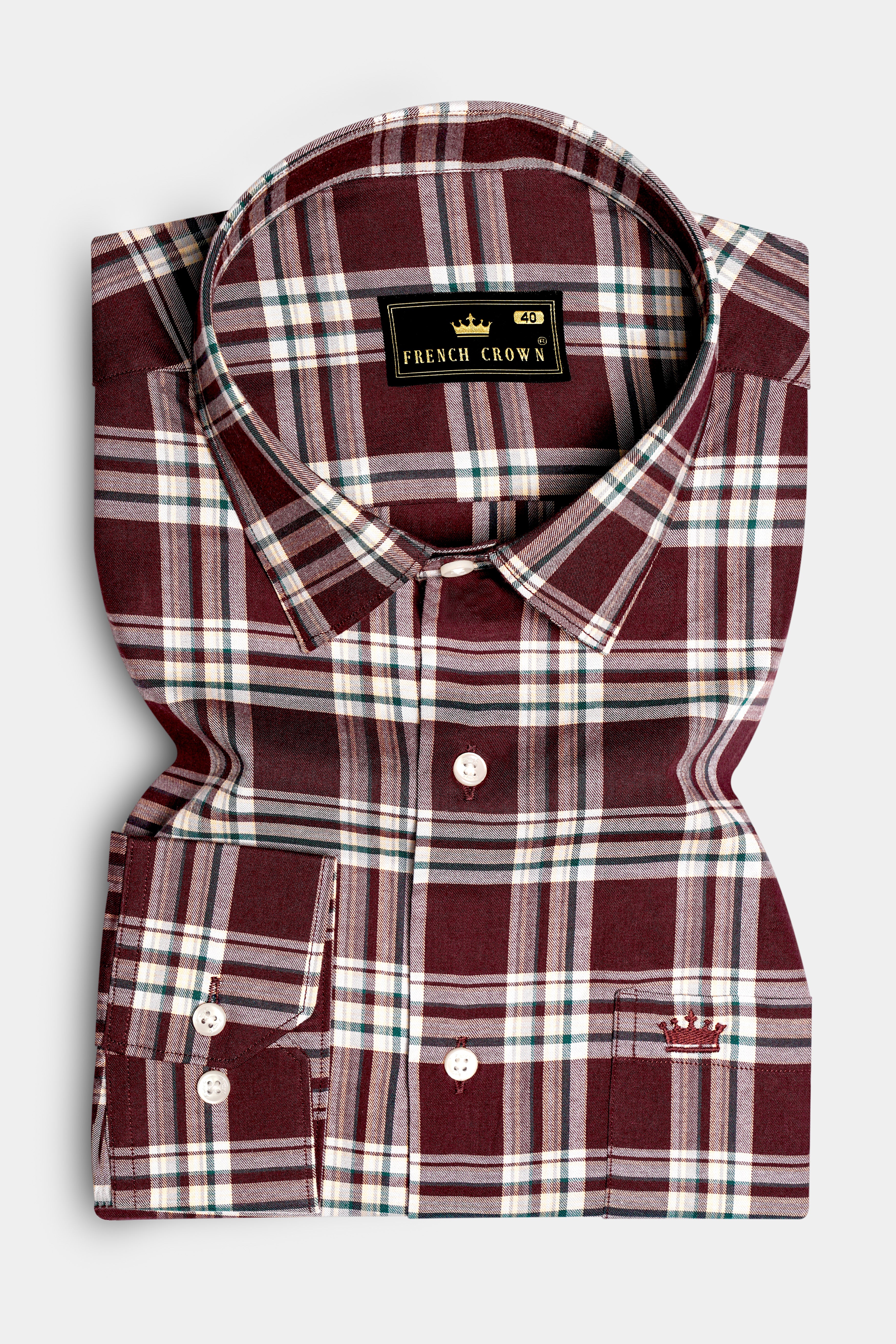 mulberry-Aubergine Maroon plaid Twill Premium Cotton Semi Formal Shirt