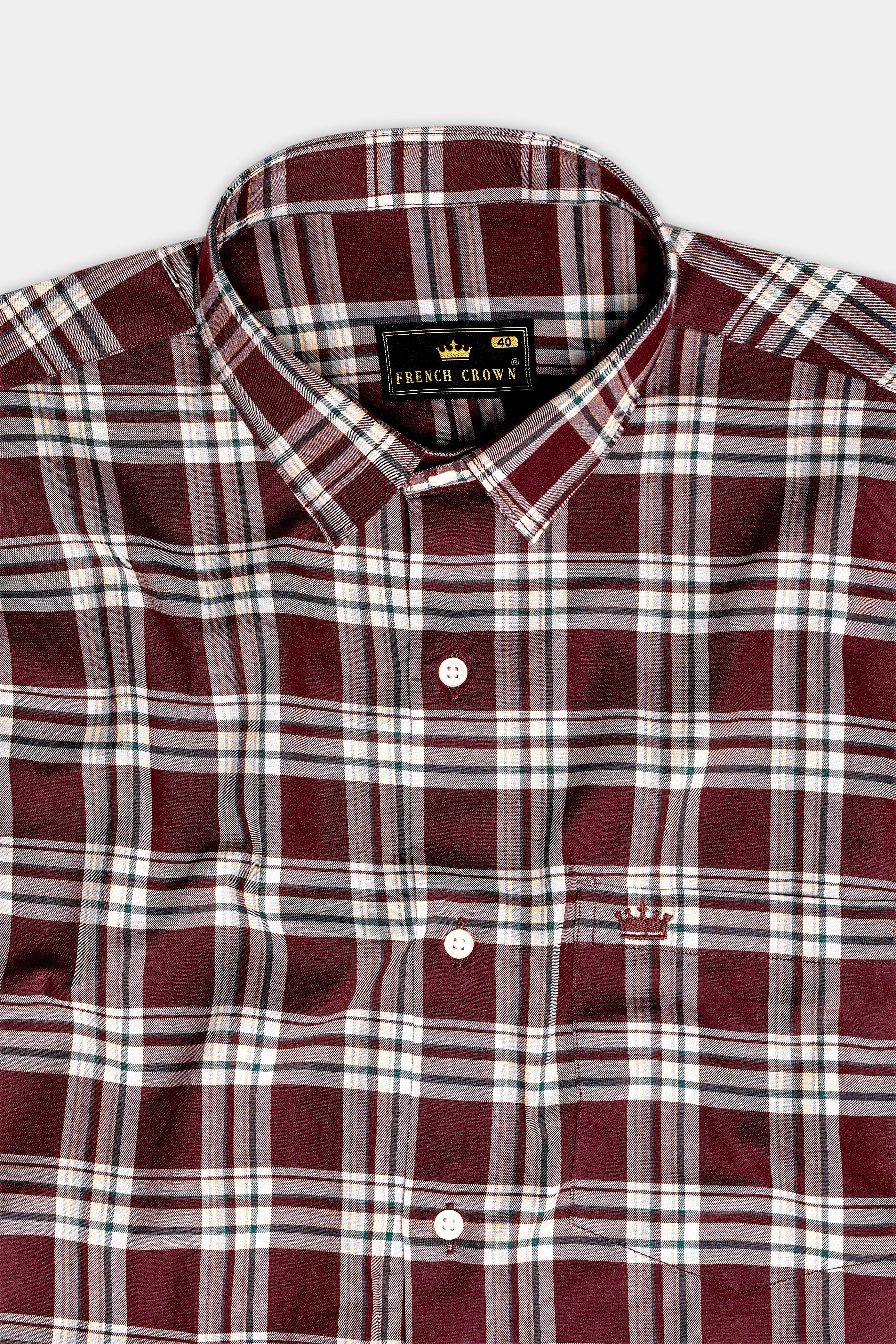 mulberry-Aubergine Maroon plaid Twill Premium Cotton Semi Formal Shirt