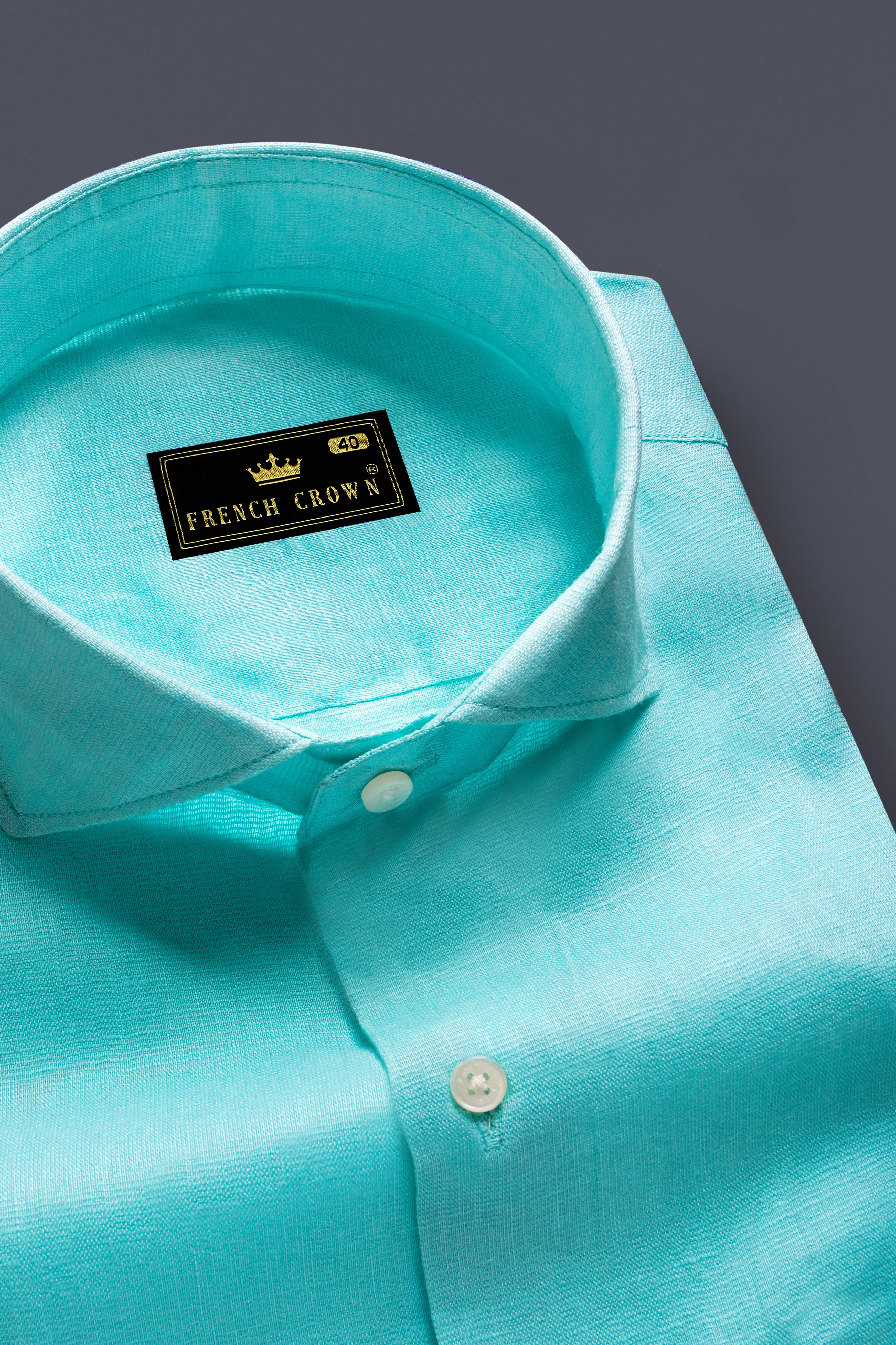 Cyan-Downy Blue Solid Premium Luxuries Linen Dress Shirt