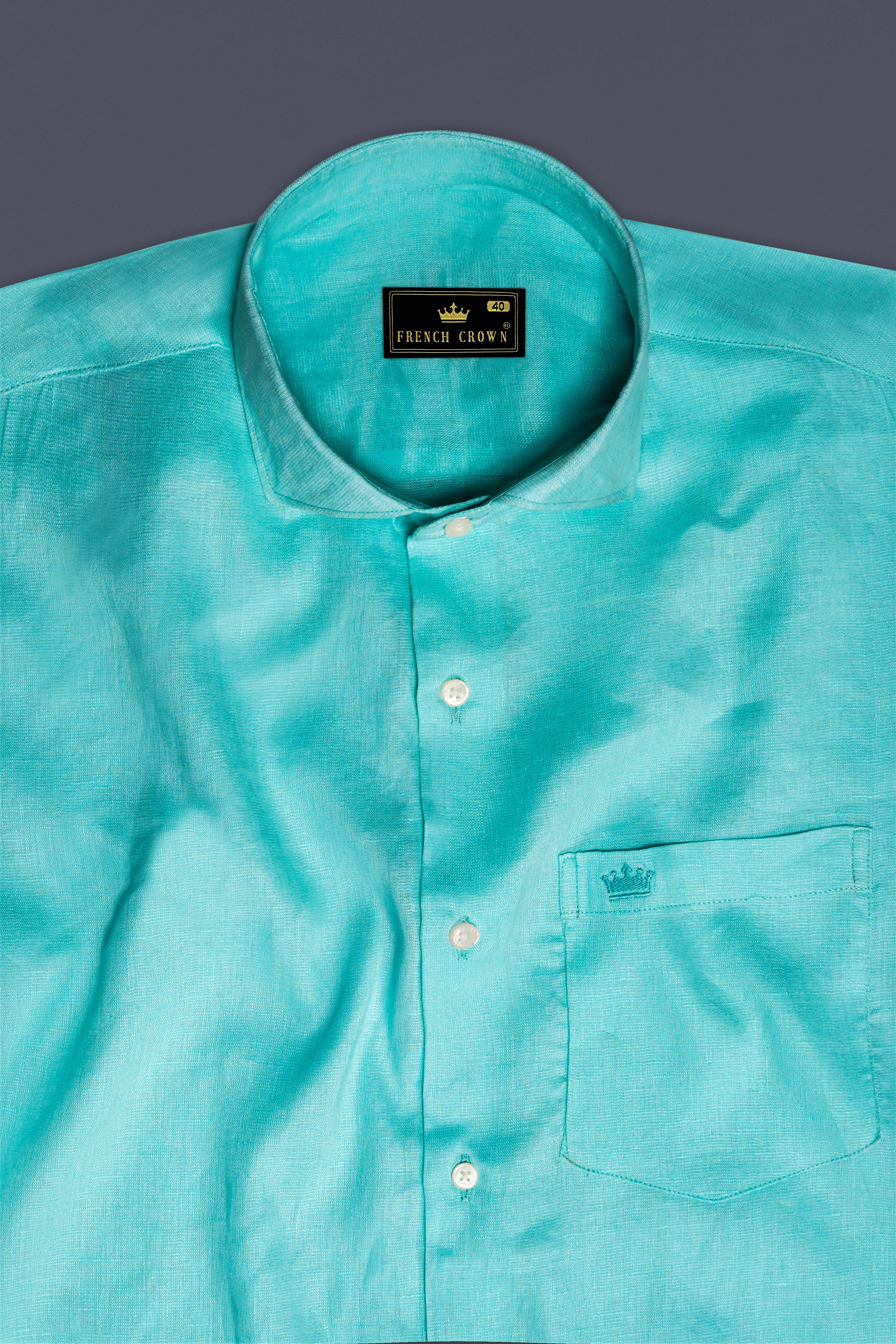 Cyan-Downy Blue Solid Premium Luxuries Linen Dress Shirt