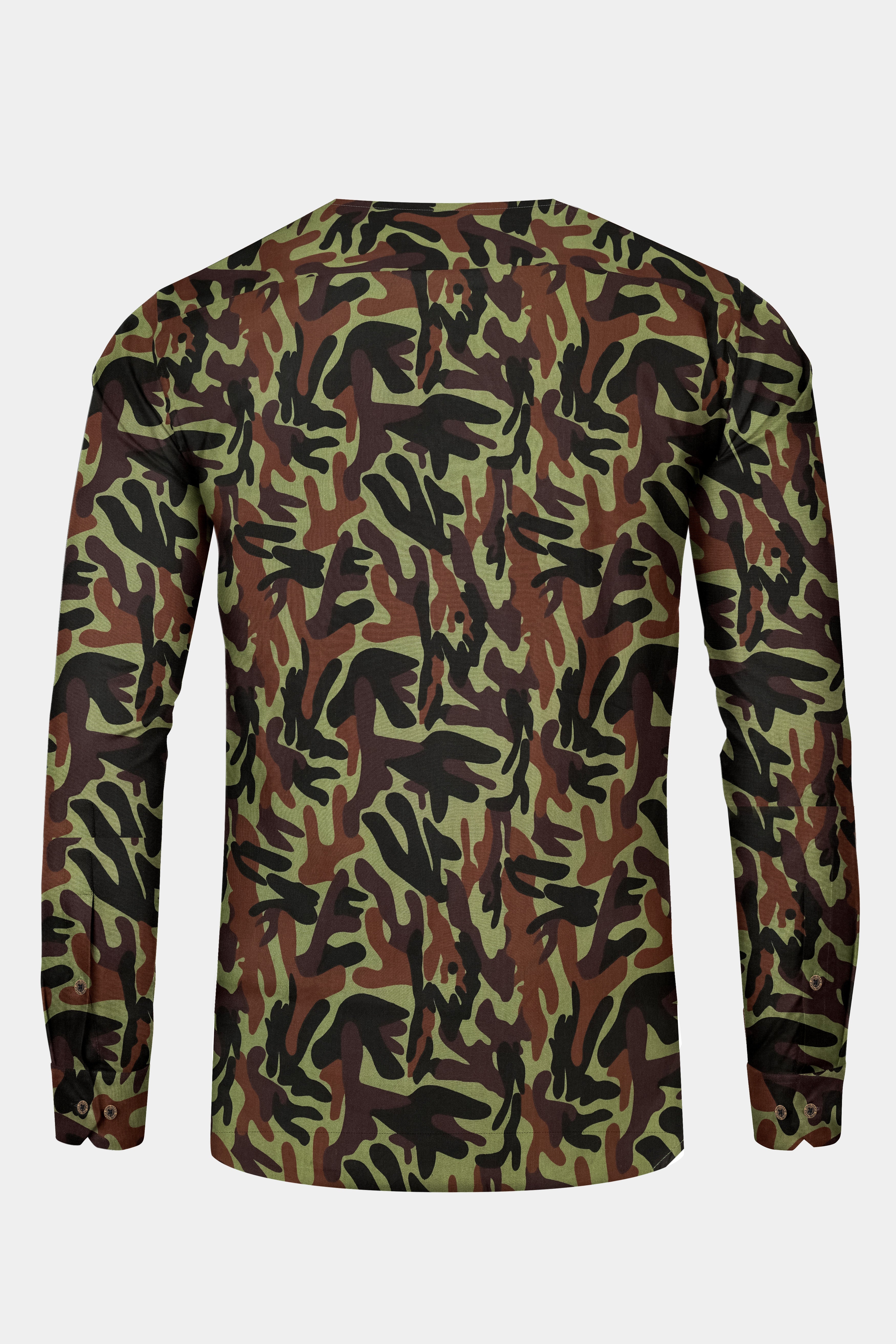 Finch Green And Taupe Brown Camouflage Printed Oxford Premium Cotton Casual Designer Shirt