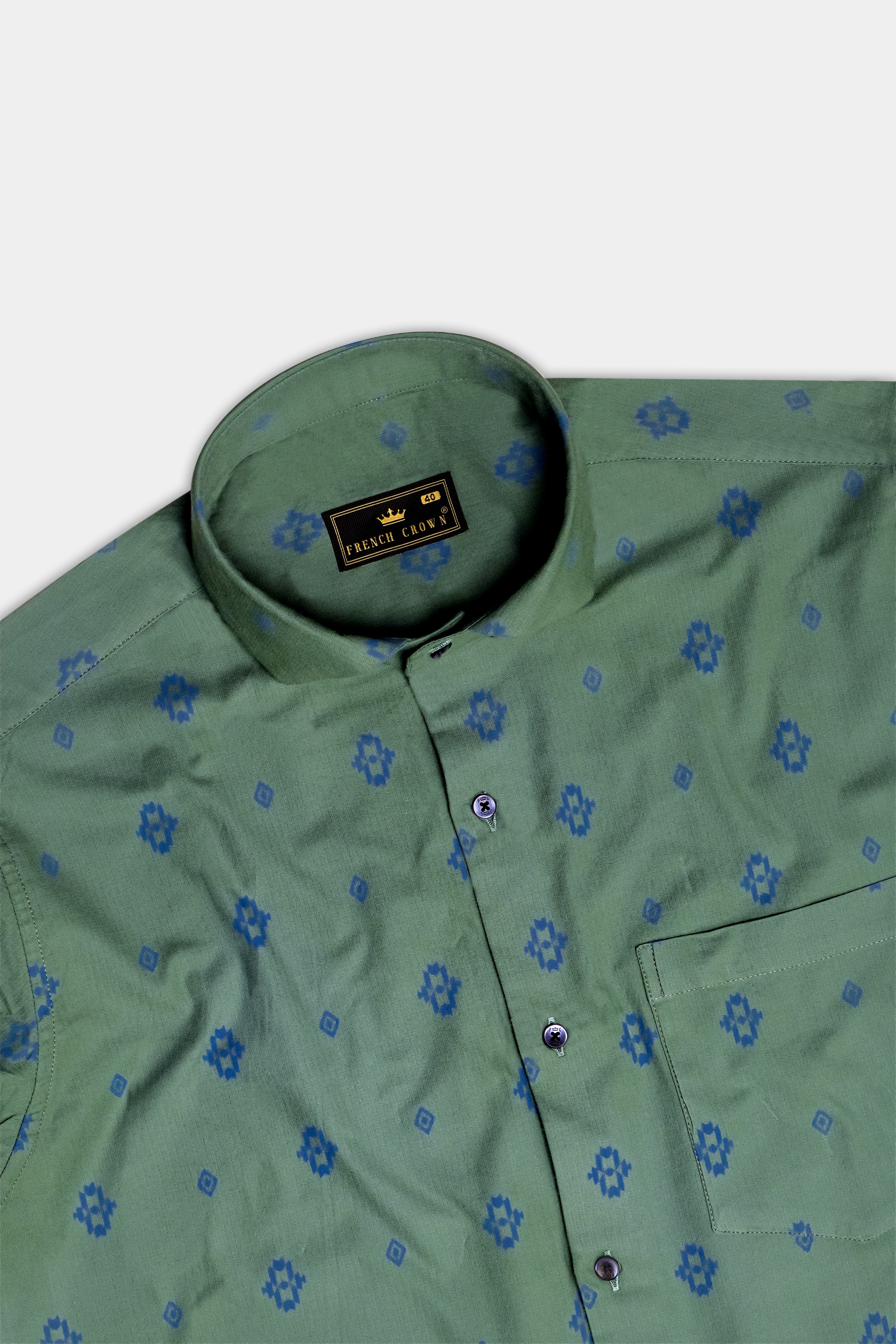 Timber-Hazel Green Printed Premium Cotton Corduroy Casual Shirt