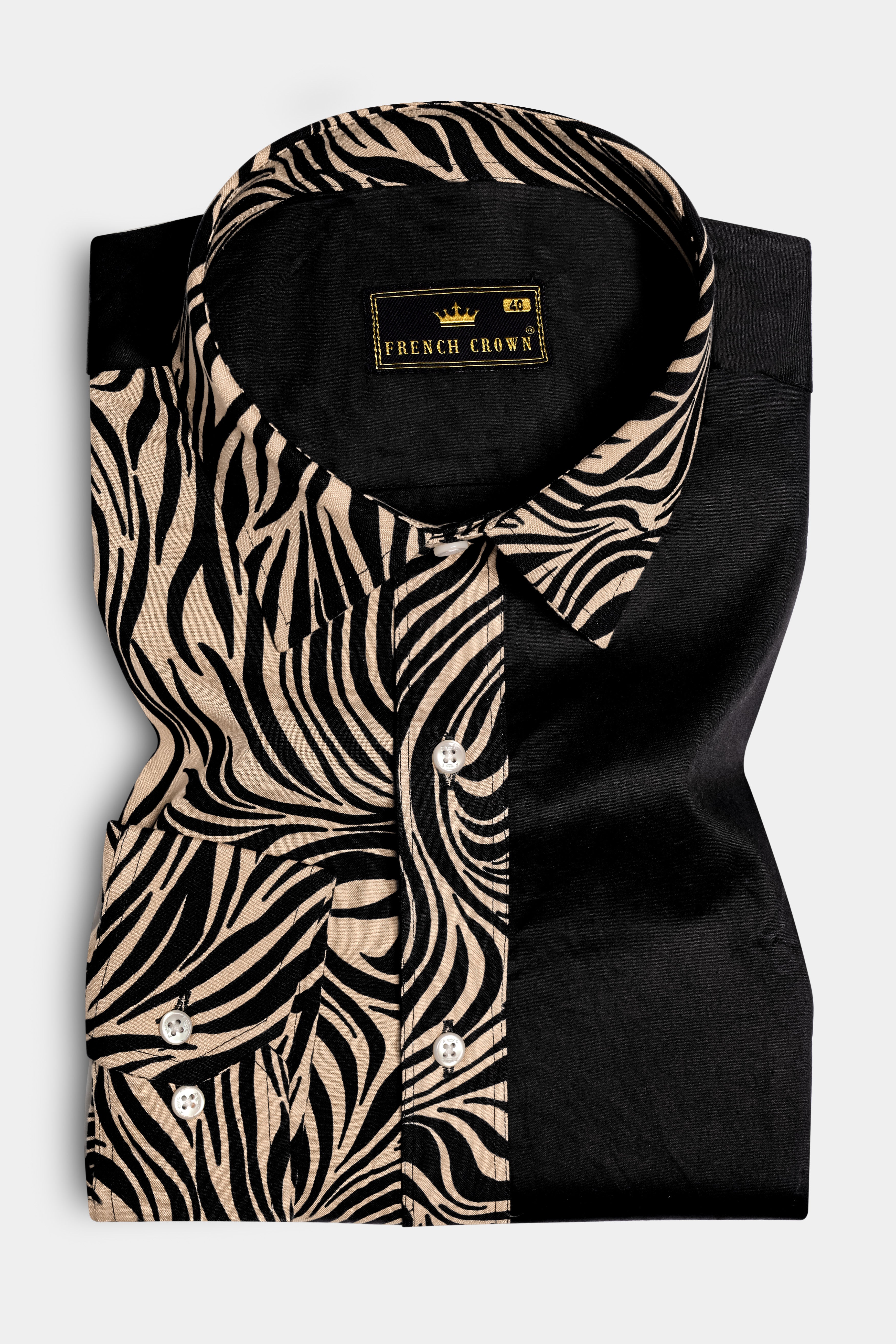 Safari Noir-Half Animal Printed And Jade Black Solid Subtle Sheen Super Soft Premium Cotton Casual Designers Shirt