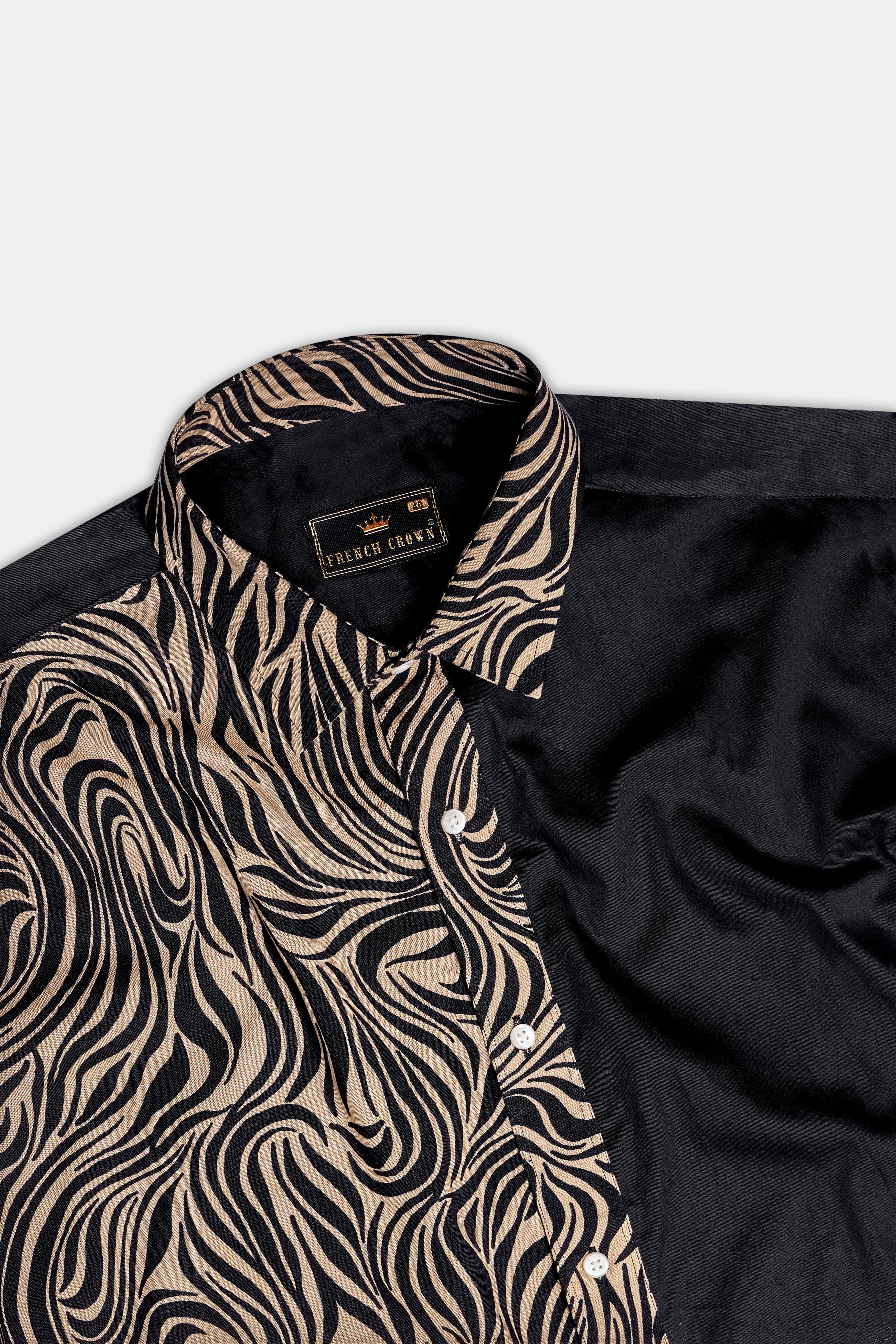 Safari Noir-Half Animal Printed And Jade Black Solid Subtle Sheen Super Soft Premium Cotton Casual Designers Shirt