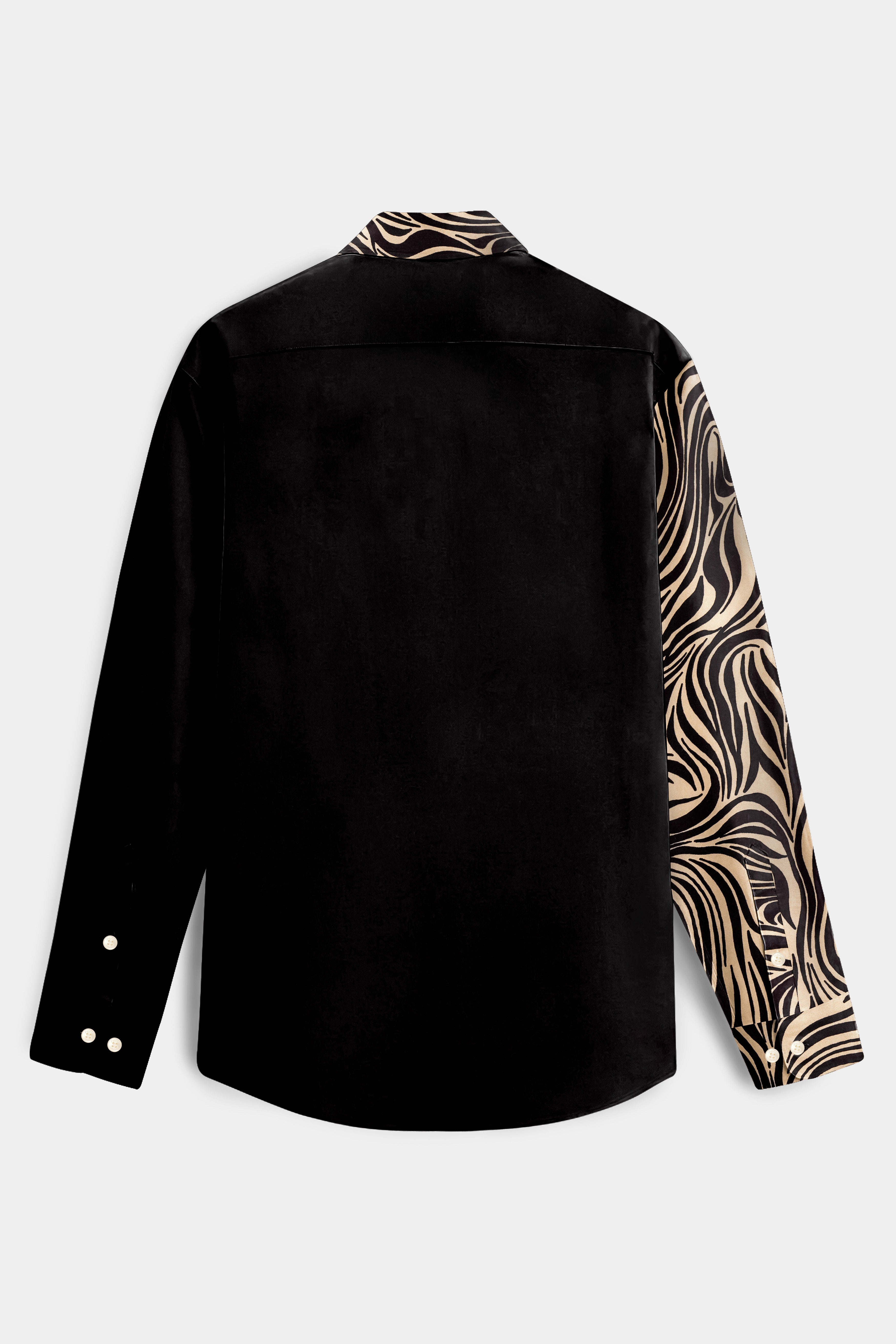 Safari Noir-Half Animal Printed And Jade Black Solid Subtle Sheen Super Soft Premium Cotton Casual Designers Shirt