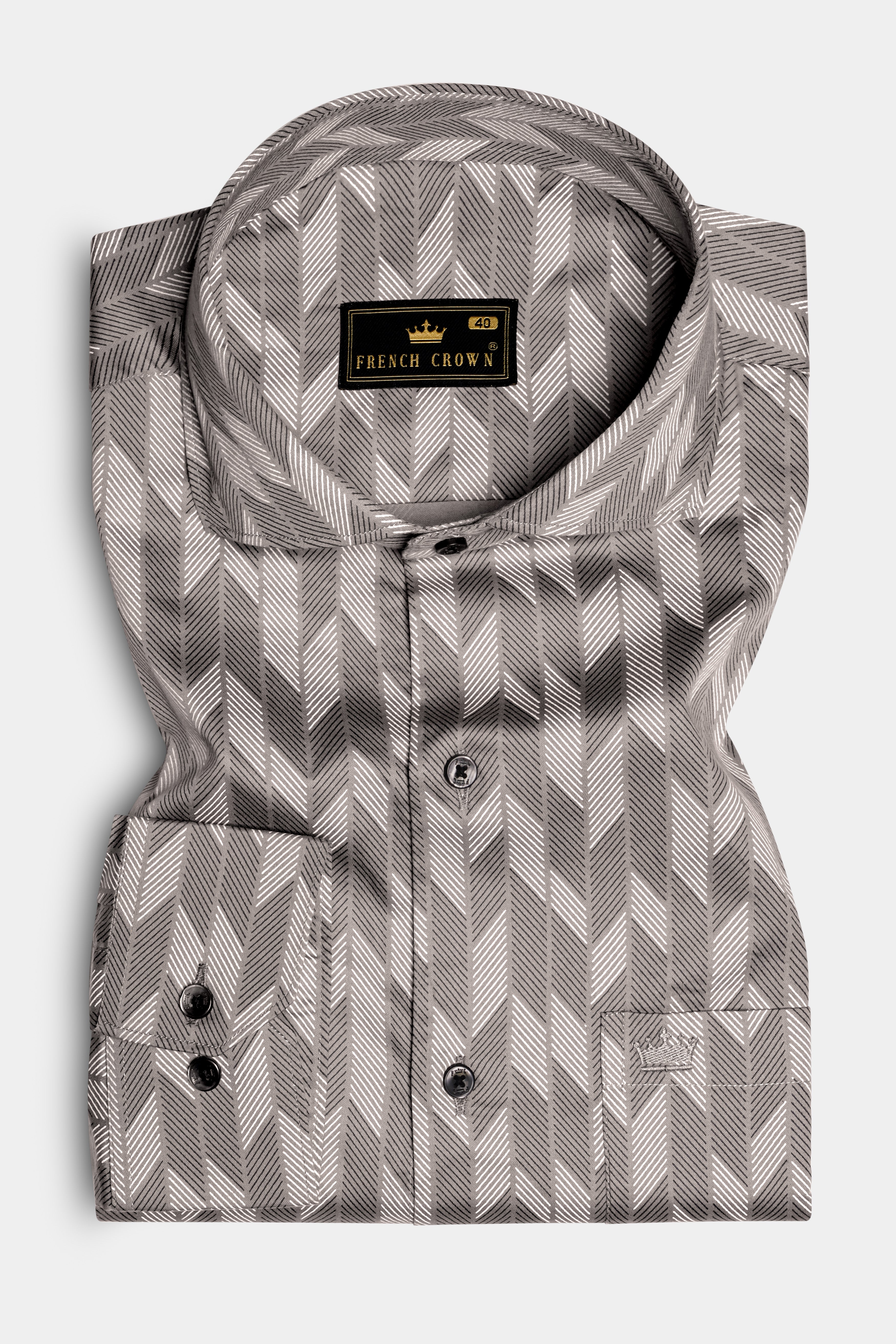 Frosted-Dusty Gray And Bright White Printed Subtle Sheen Super Soft Premium Cotton Semi Formal Shirt