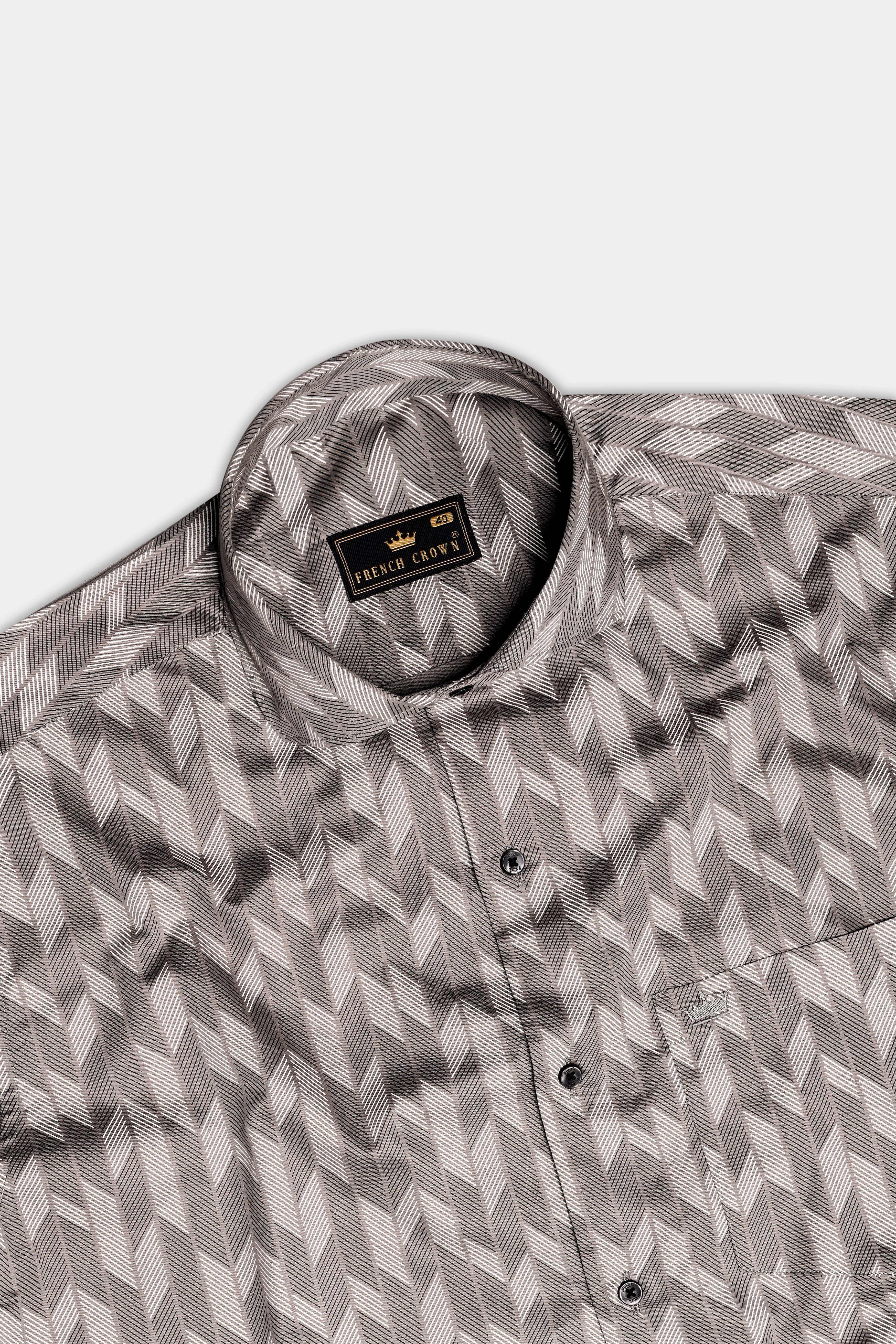 Frosted-Dusty Gray And Bright White Printed Subtle Sheen Super Soft Premium Cotton Semi Formal Shirt