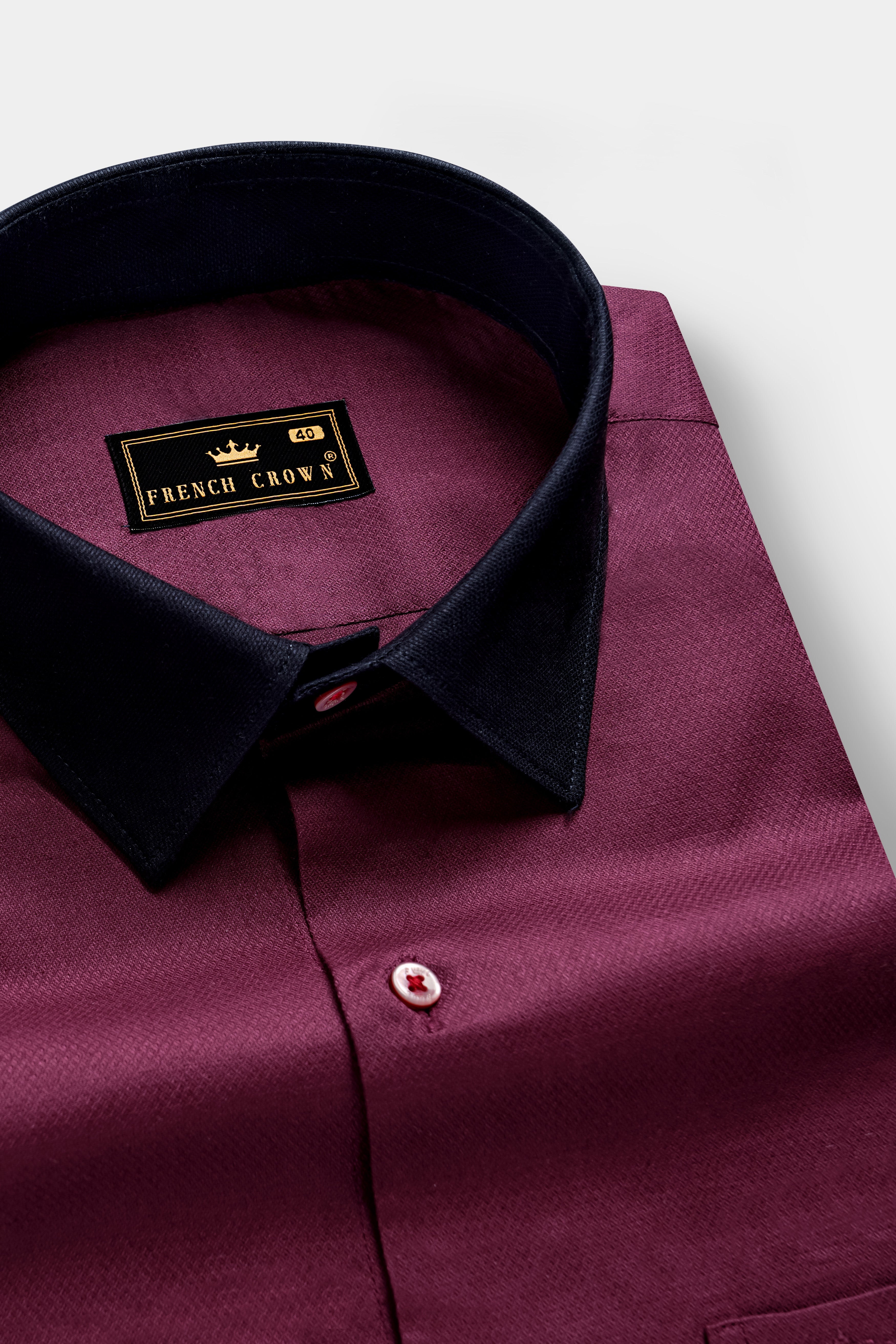 Vino Luxe-Mulberry Wine Solid Dobby Textured Premium Giza Cotton Dress Shirt