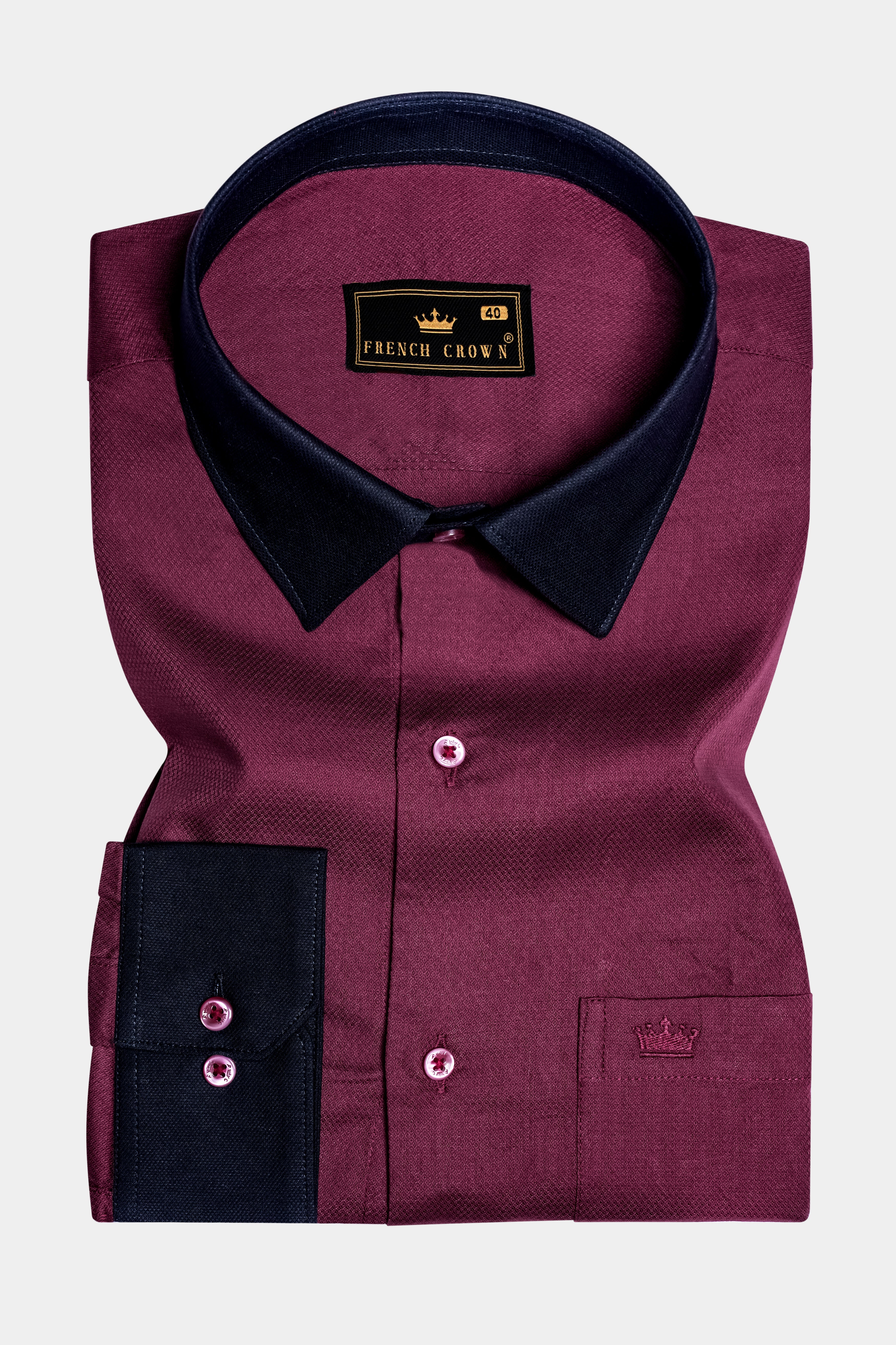 Vino Luxe-Mulberry Wine Solid Dobby Textured Premium Giza Cotton Dress Shirt