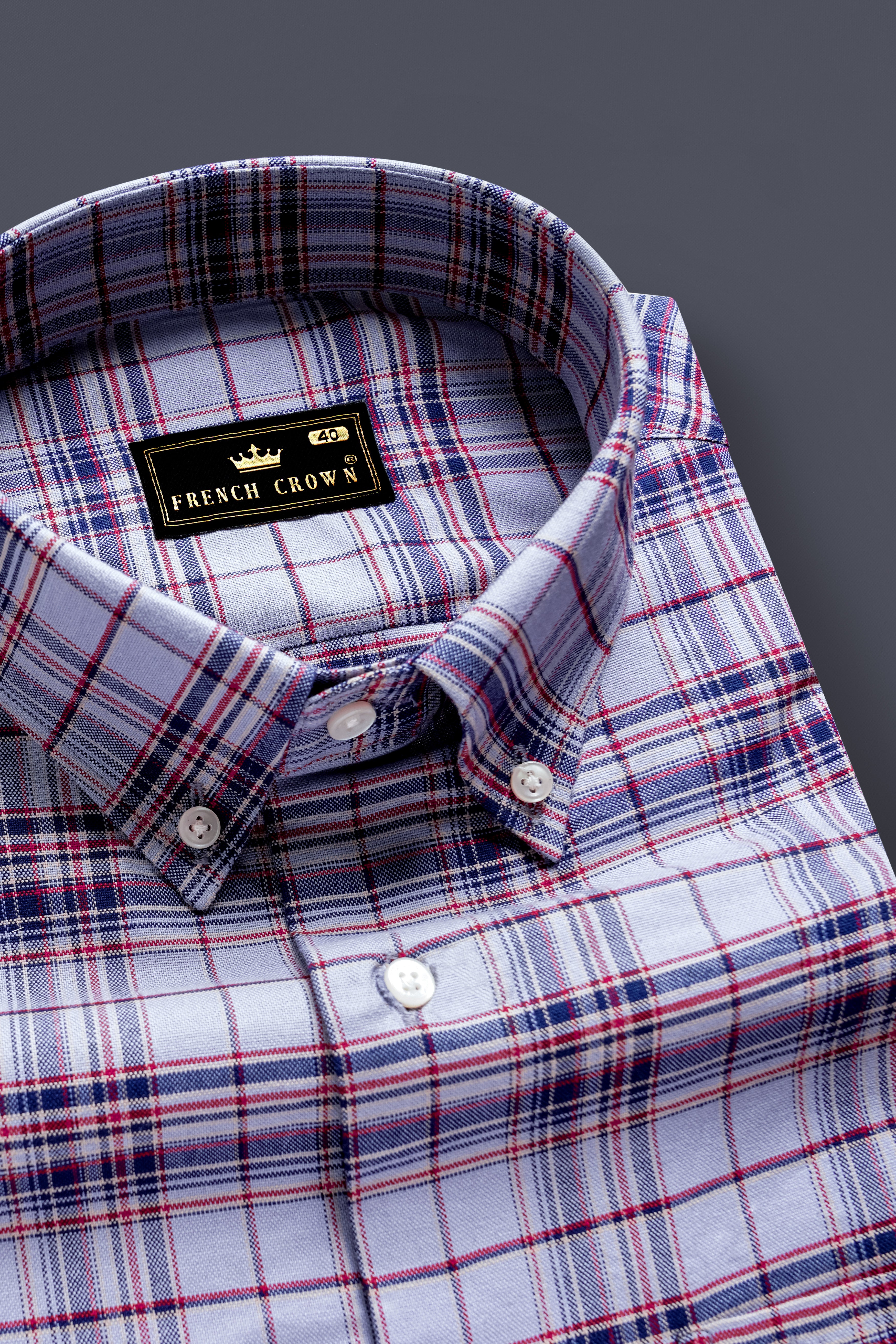 Horizon-Periwinkle Gray And Rhino Blue Plaid Oxford Premium Cotton Casual Shirt