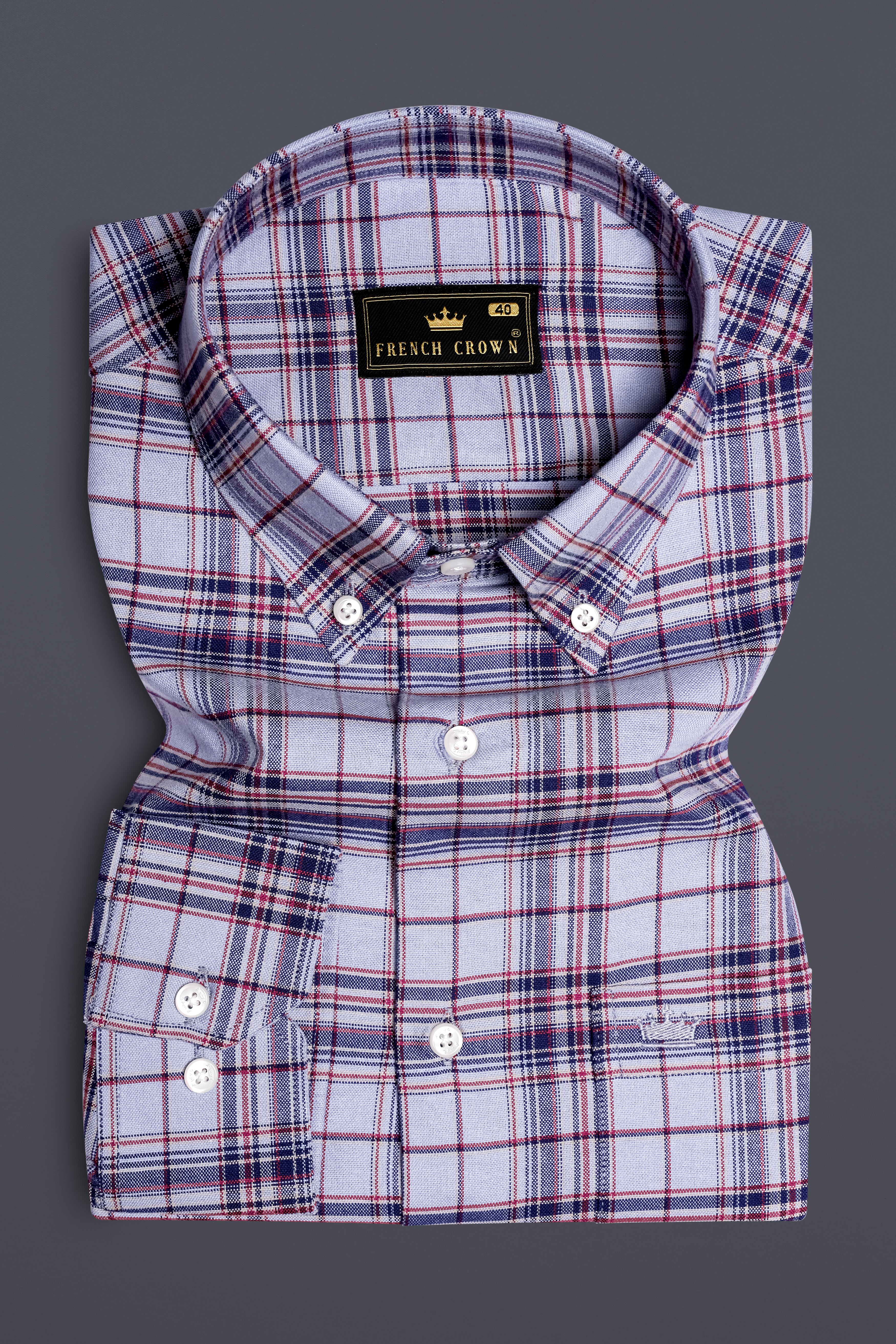 Horizon-Periwinkle Gray And Rhino Blue Plaid Oxford Premium Cotton Casual Shirt