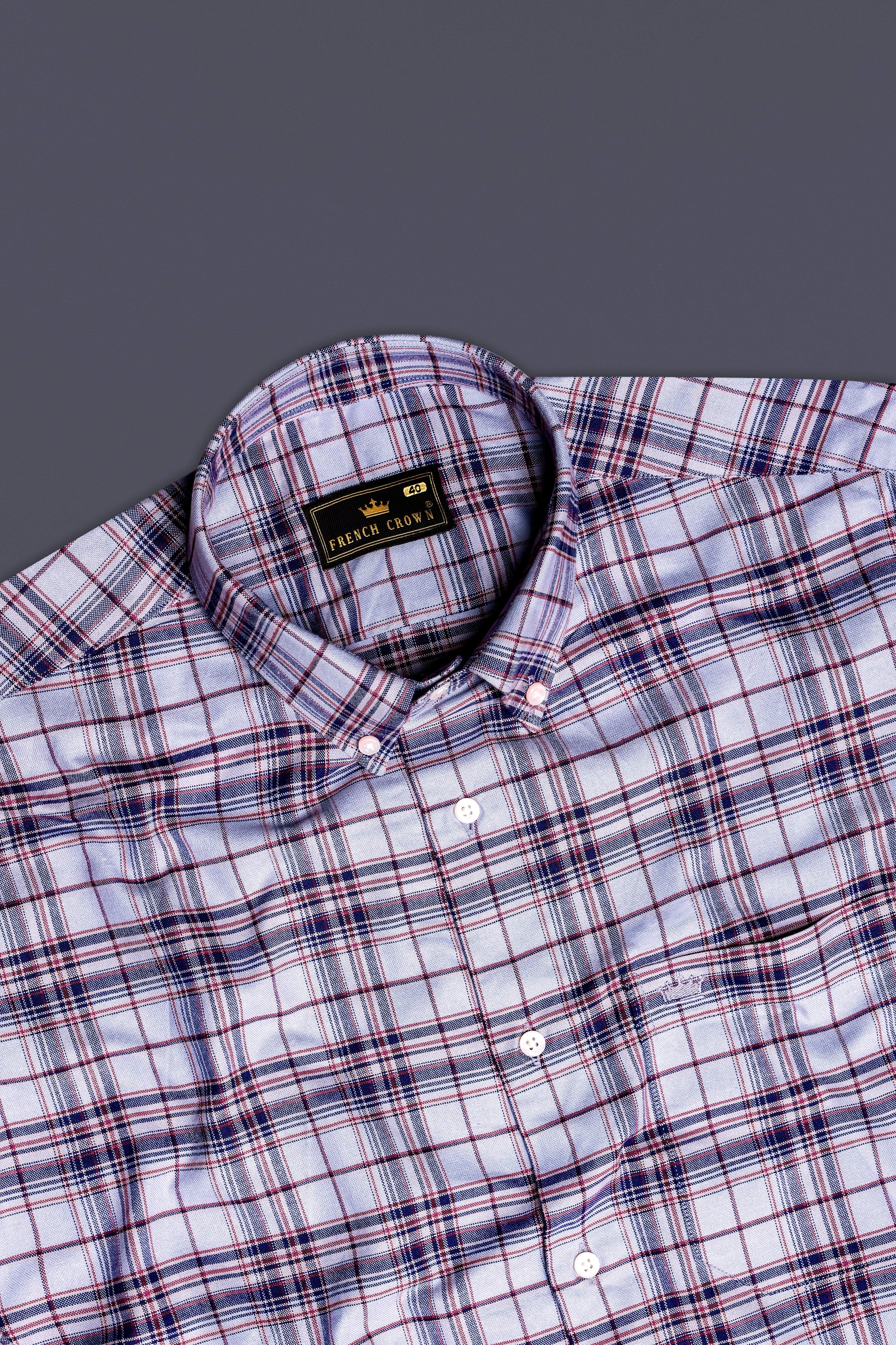 Horizon-Periwinkle Gray And Rhino Blue Plaid Oxford Premium Cotton Casual Shirt