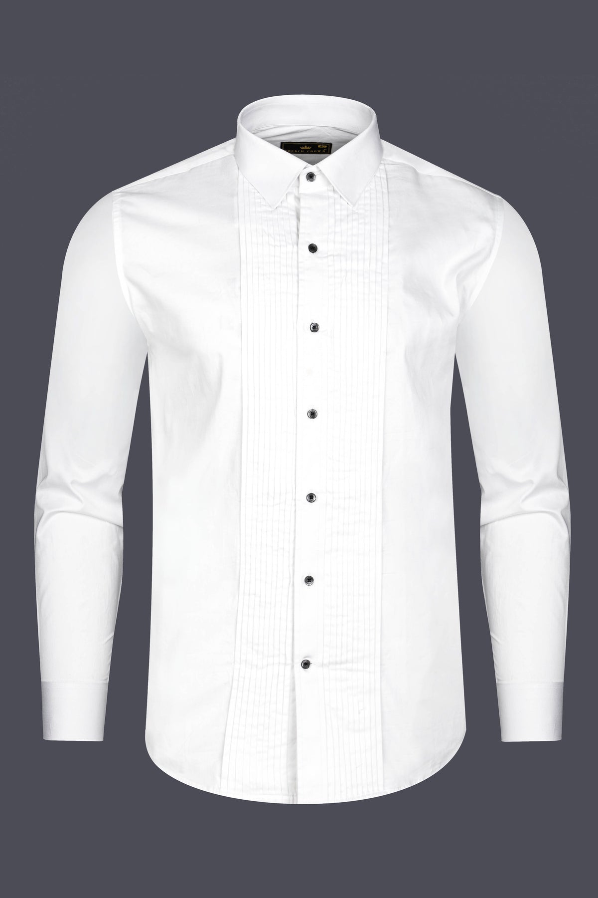 FrostLuxe-Bright White Subtle Sheen Super Soft Premium Cotton Dress Tuxedo Shirt