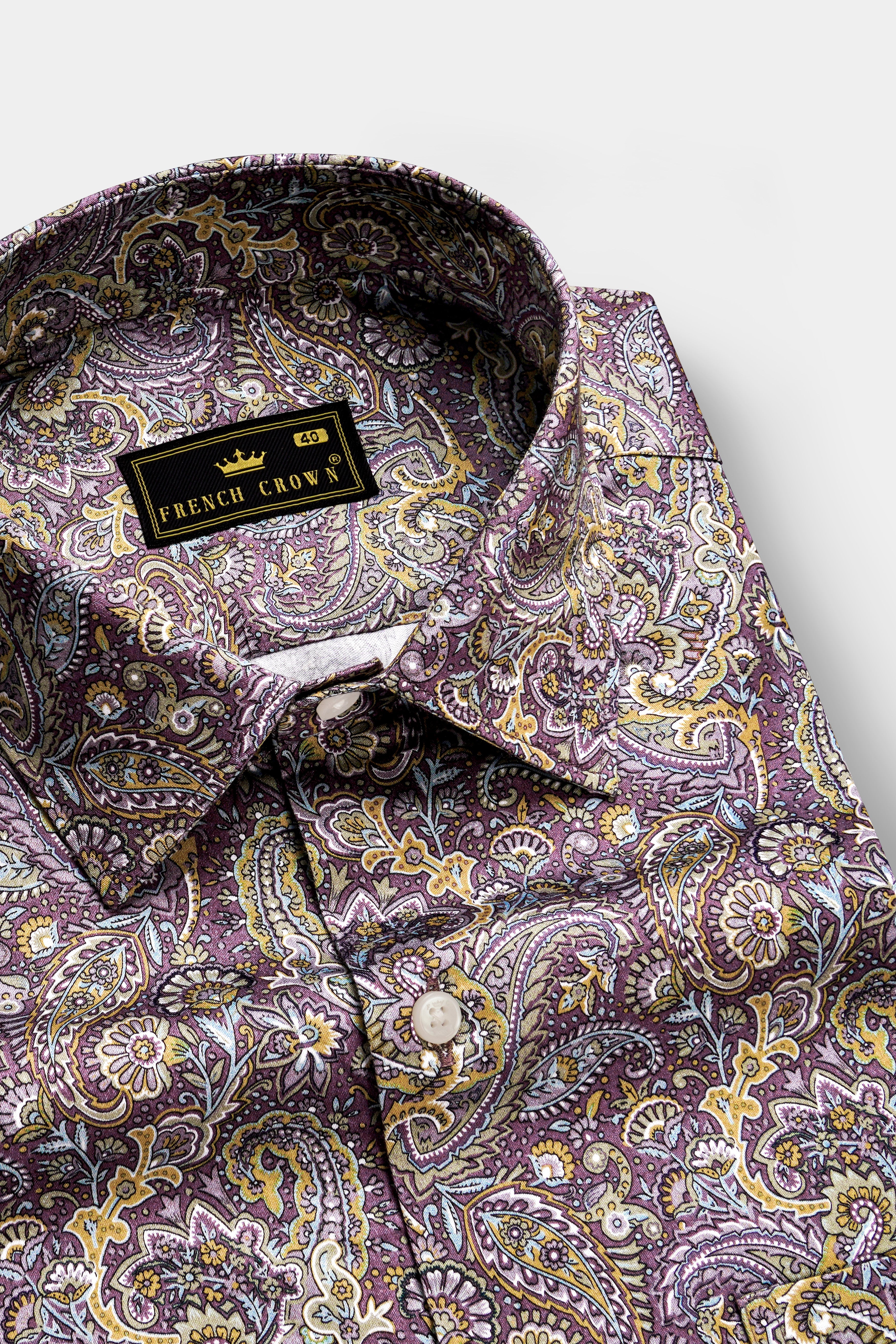 SiennaOrchid-Viola Purple And Desert Yellow Multi Color Paisley Printed Subtle Sheen Super Soft Premium Cotton Dress Shirt