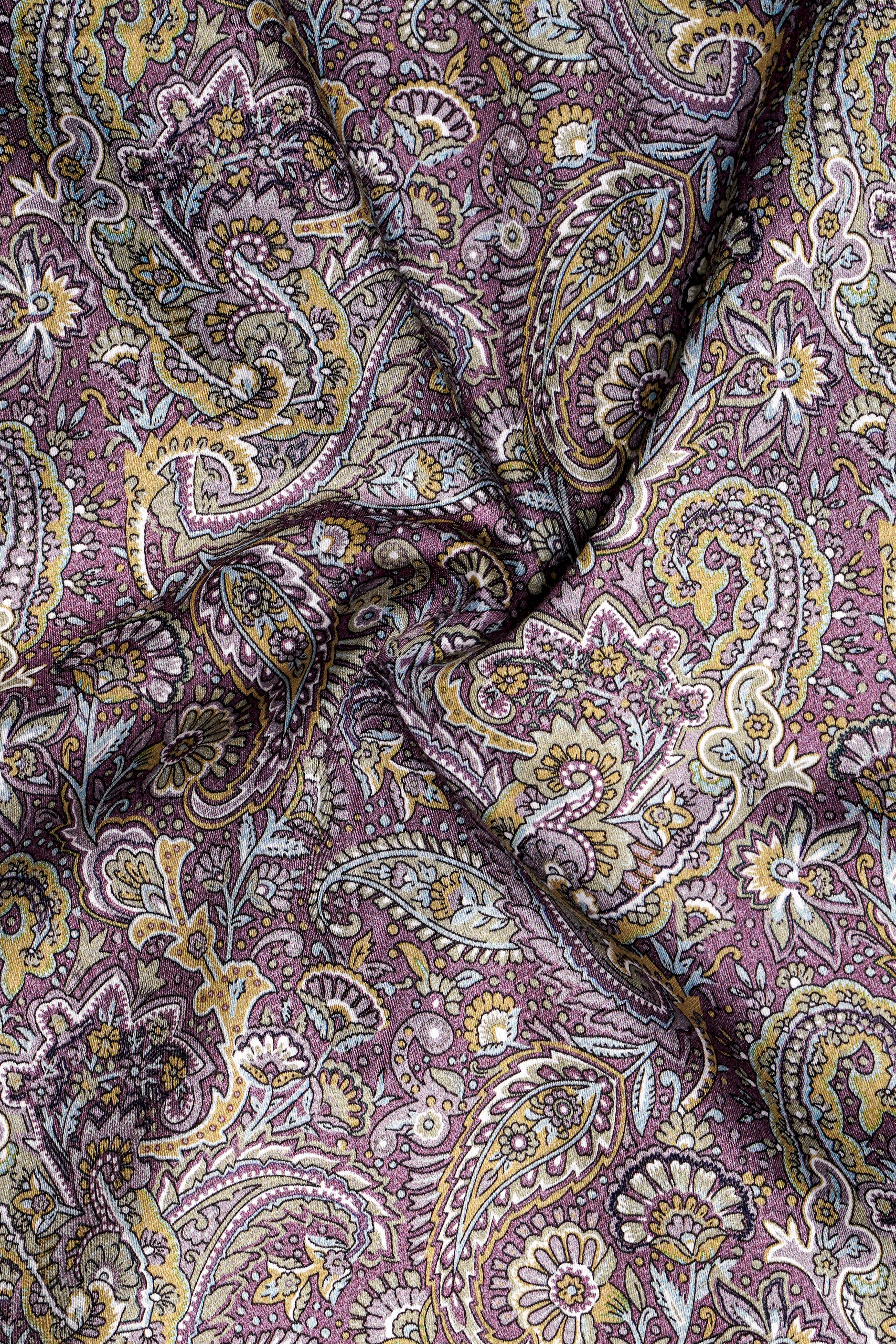 SiennaOrchid-Viola Purple And Desert Yellow Multi Color Paisley Printed Subtle Sheen Super Soft Premium Cotton Dress Shirt