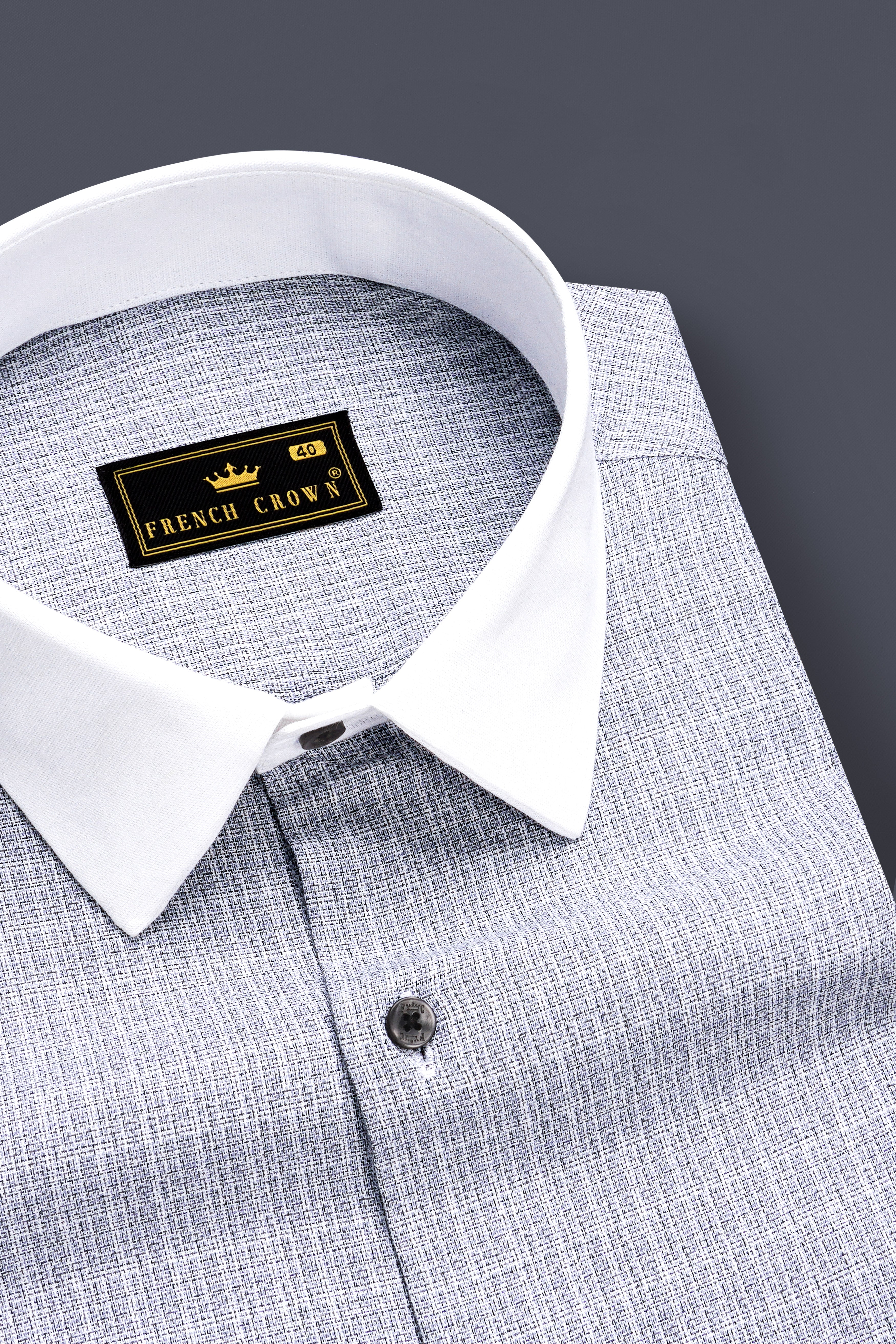 GraphiteElite-Mischka Gray Dobby Textured Premium Giza Cotton White Cuff Collar Dress Shirt