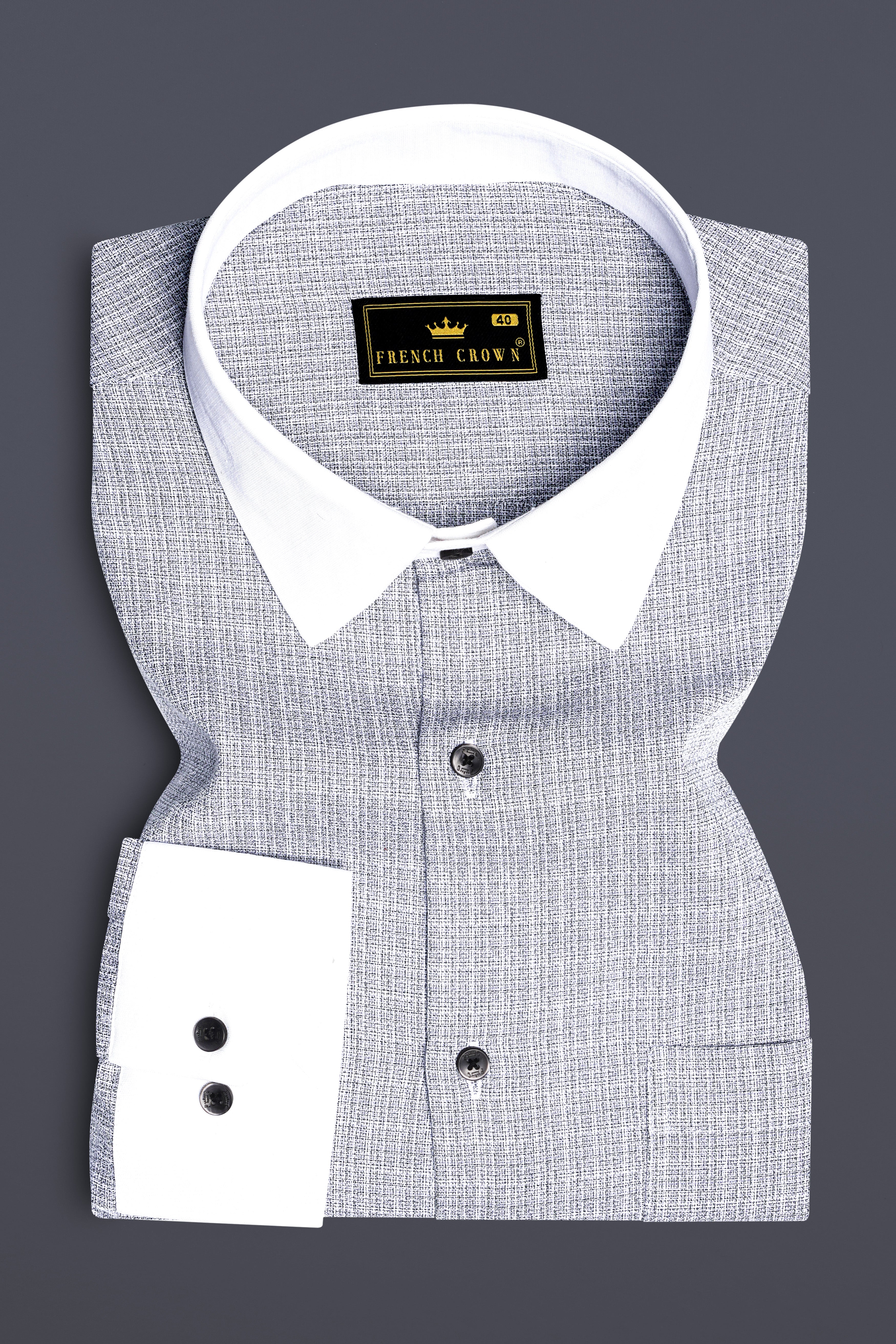 GraphiteElite-Mischka Gray Dobby Textured Premium Giza Cotton White Cuff Collar Dress Shirt